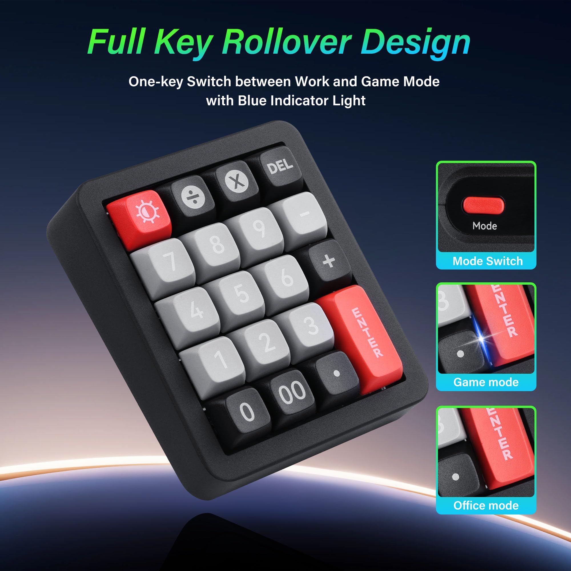 SinLoon Mechanischer Nummernblock – 19 Makro-Tasten, Vollständig Hot-Swap-fähige Switches, 12 RGB-Modi, GASKET-Struktur & Aluminiumgehäuse, N-Key-Rollover & 1,8 m abnehmbares Kabel für Büro/Gaming/Dat