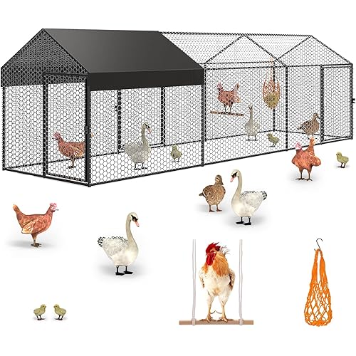 Large Metal Chicken Coop Run with Cover 118"×40"×40" Portable Poultry Cage Hen House Outdoor Backyard Farm Animal Enclosure Crate Pet Playpen Exercise Pen for Rabbit Duck