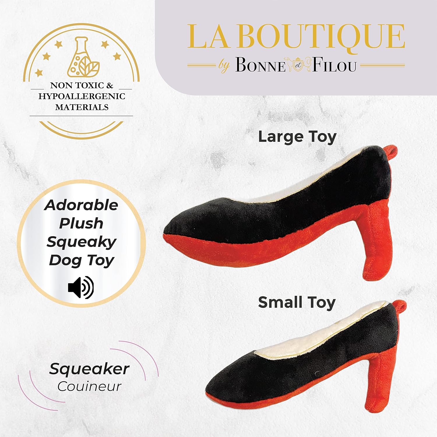 Bonne et Filou - 赤いハイヒール ぬいぐるみ 犬のおもちゃ 丈夫で柔らかい犬用噛むおもちゃ 小型、中型、大型犬に最適