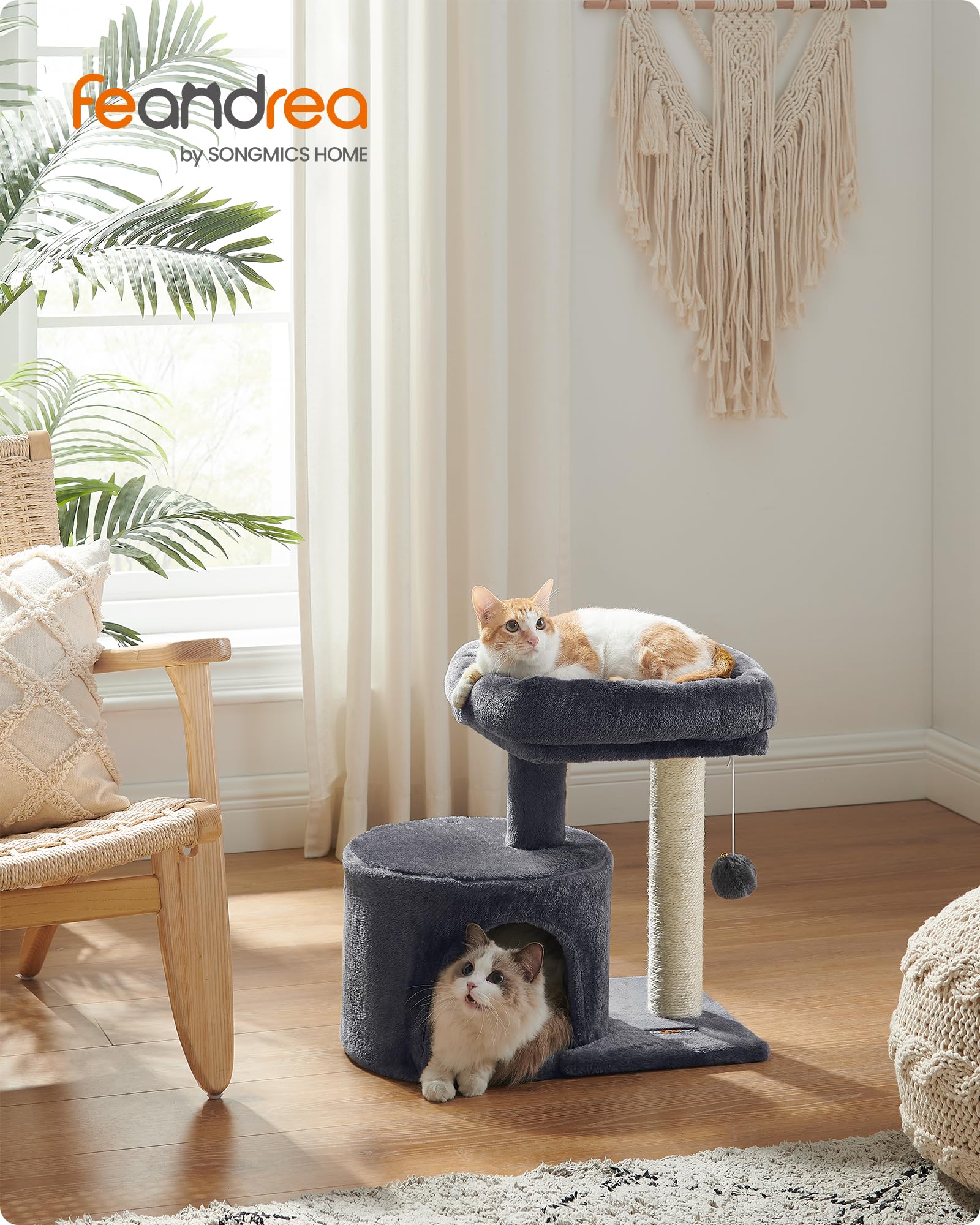 Feandrea Arbre à Chat avec Poteau en Sisal, Tour à Chat, Plateforme Rembourrée, Gris Anthracite PCT50GV1