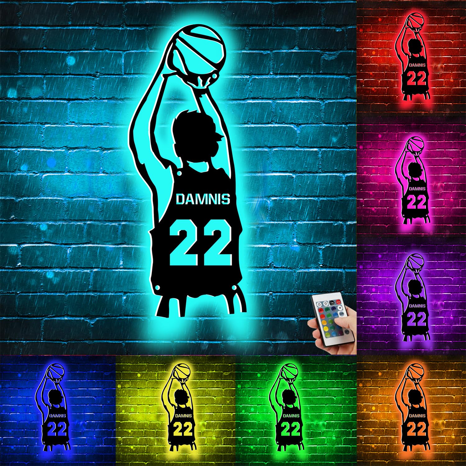 Pannello luminoso LED personalizzato in metallo per giocatore di basket, decorazione per la casa, sfondo della parete per gli appassionati di sport