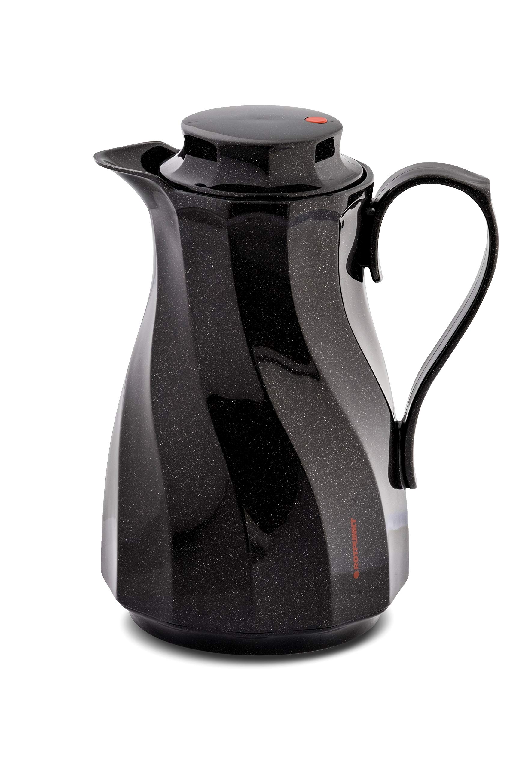 ROTPUNKT Theresia 910 Vacuum Jug 1.0 L | Dual Function Twist Cap | BPA Free | Healthy Drinking | Made in Germany | Warm + Cold | Glass Insert | Sparkling Black