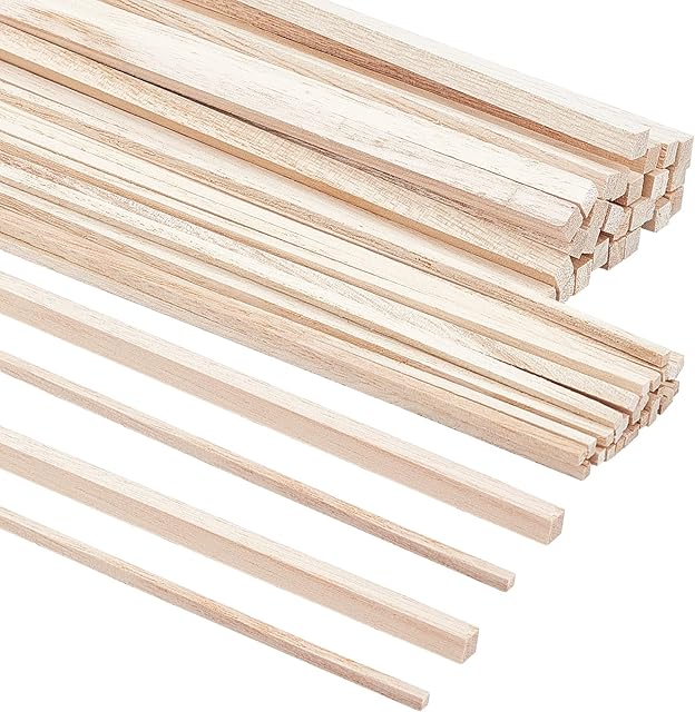 OLYCRAFT 60Pcs Balsa Wood Sticks 30.5cm Wooden Square Dowel Sticks Unfinished Wooden Strips Square Dowels Strips Wooden Crafts Sticks for DIY Molding Crafts Projects Making