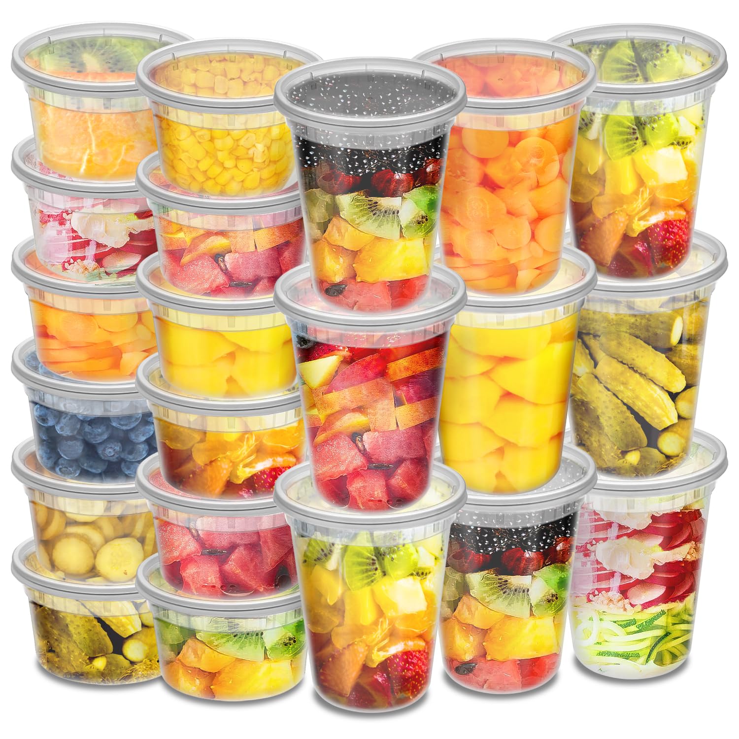 bioceanDeli Containers with Lids 48-Pack (16, 32 oz - 24 Sets Each Size) Food Storage Containers with Lids for Meal Prep, Microwave and Freezer Safe, Stackable, Leakproof, BPA Free