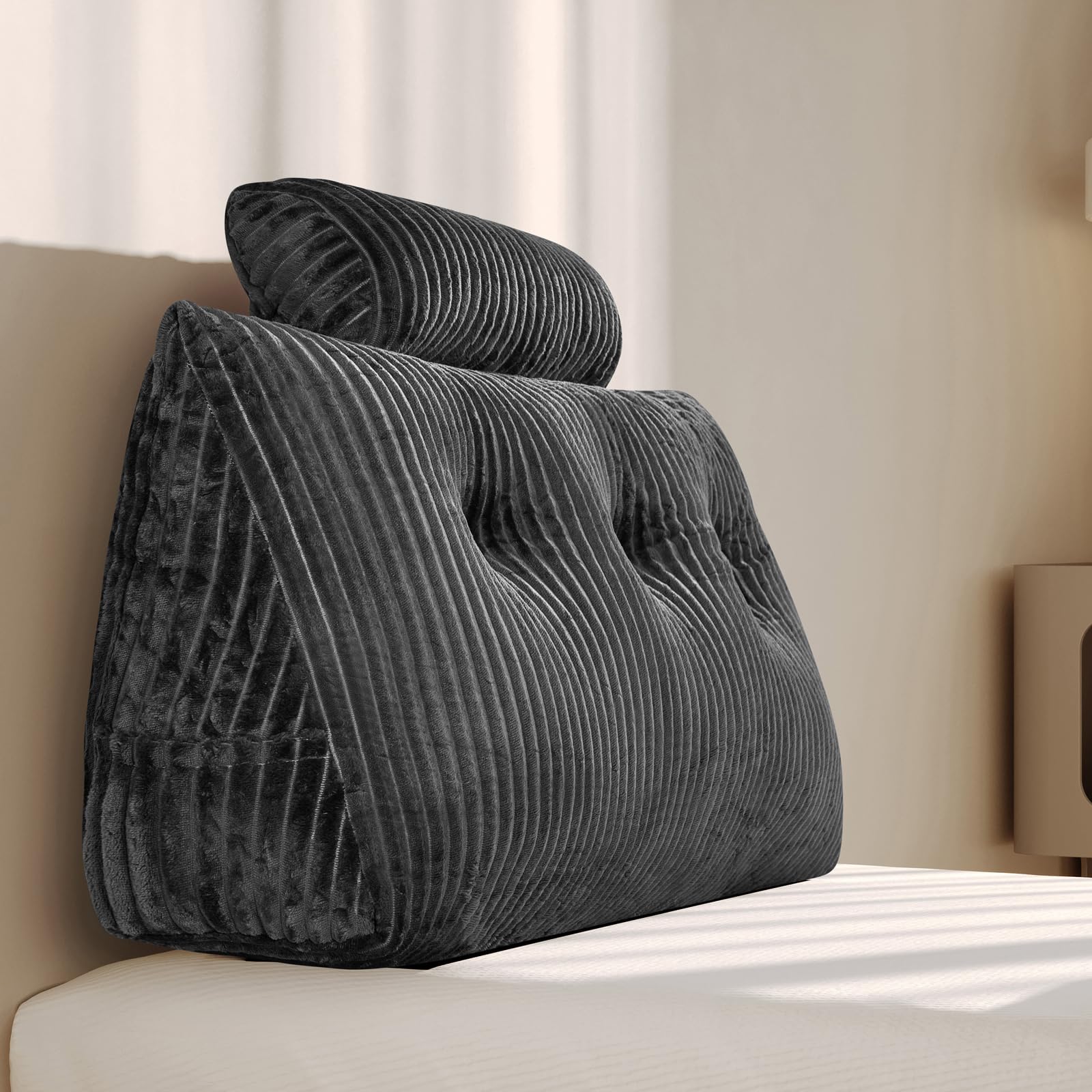 Z-hom Cojín para Libros, cuña, cojín de Lectura para Cama y sofá, cojín de Espalda, práctico Compartimento Lateral, Cubierta extraíble, con Almohada Redonda (Gris, 100 * 50 * 20cm)