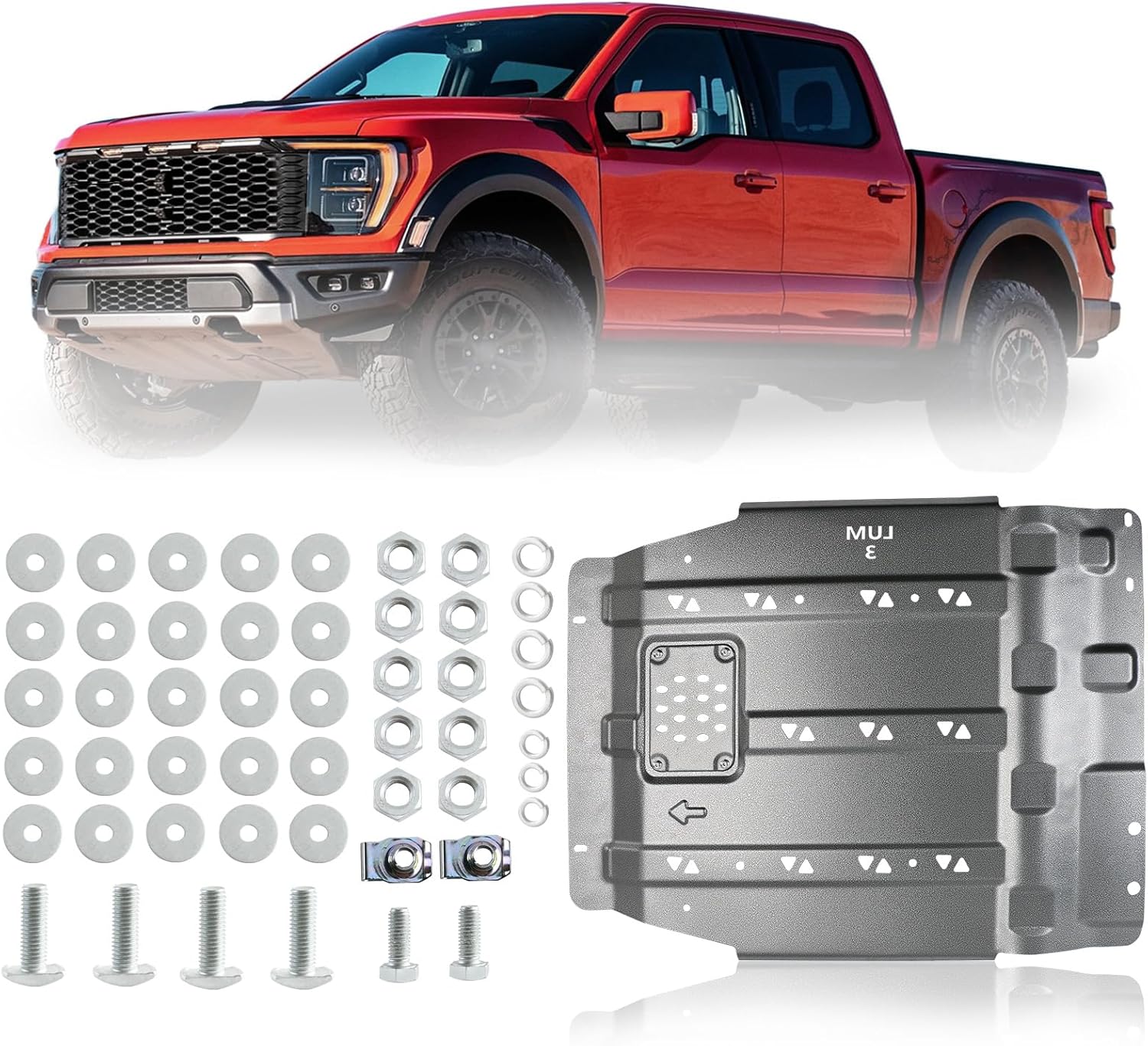 LUMLAZNI Steel Skid Plate Kit for Ford F-150 2015-2022 | High-Strength Transmission Rear Protection, EcoBoost & V8 Compatible