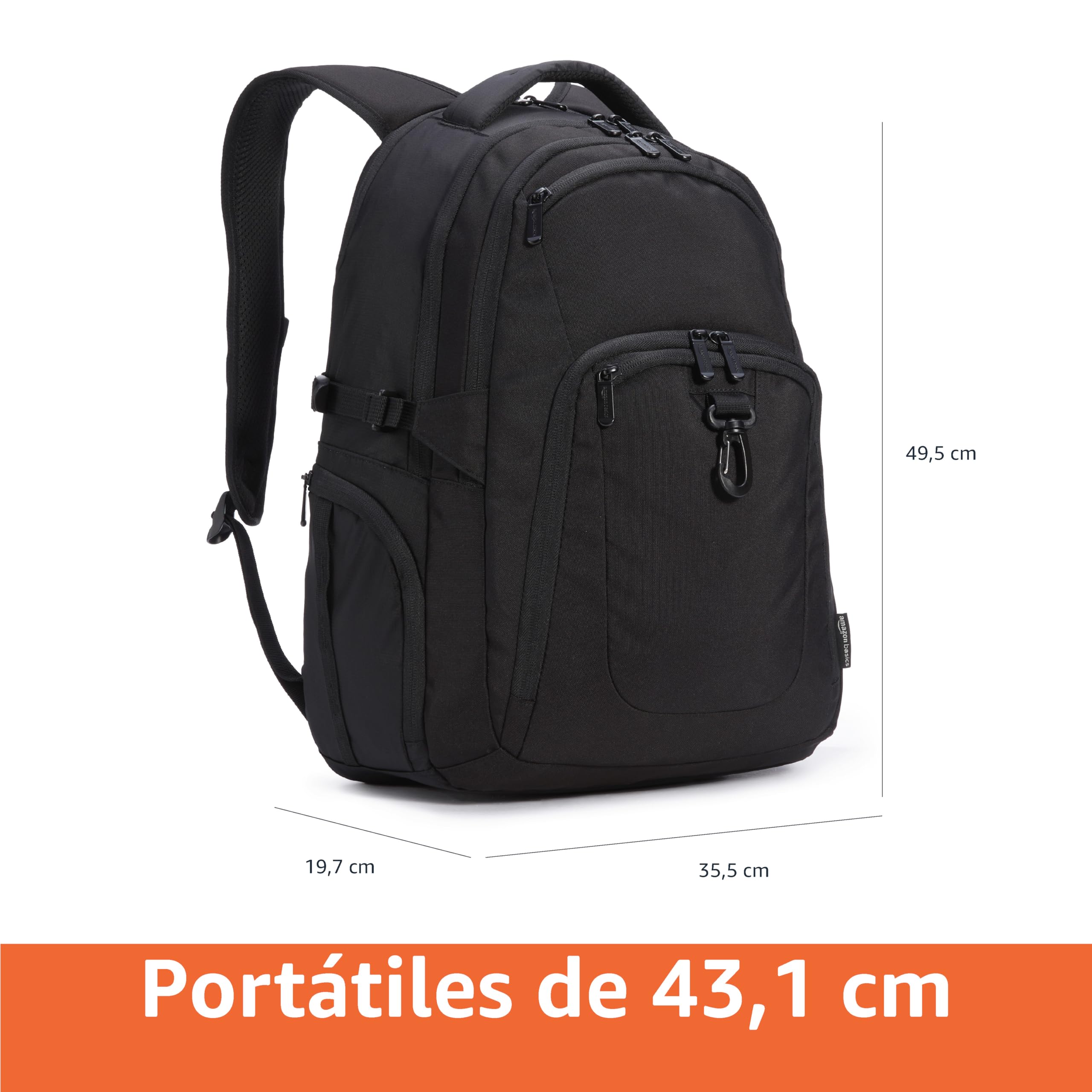 Amazon Basics Mochila de viaje para portátil de 17 in / 43.1 cm, Negro