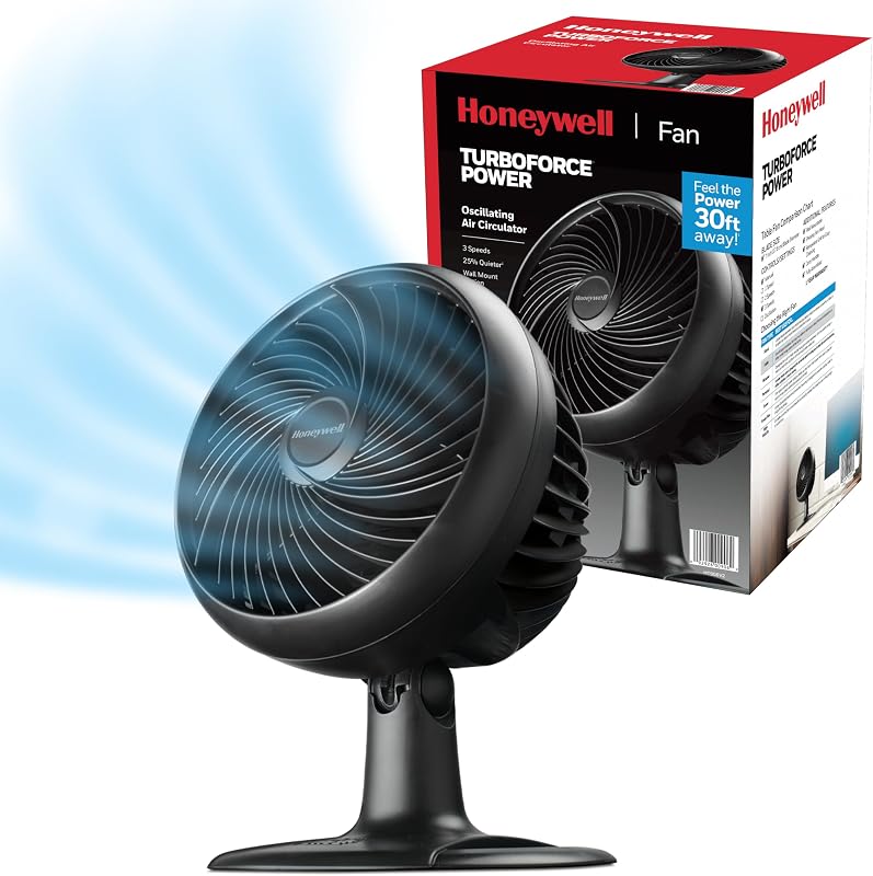 Fan, Turbo Force Oscillating Table Fan Black, HT-906 | 3 Speeds, Air Circulator for Bedroom,
