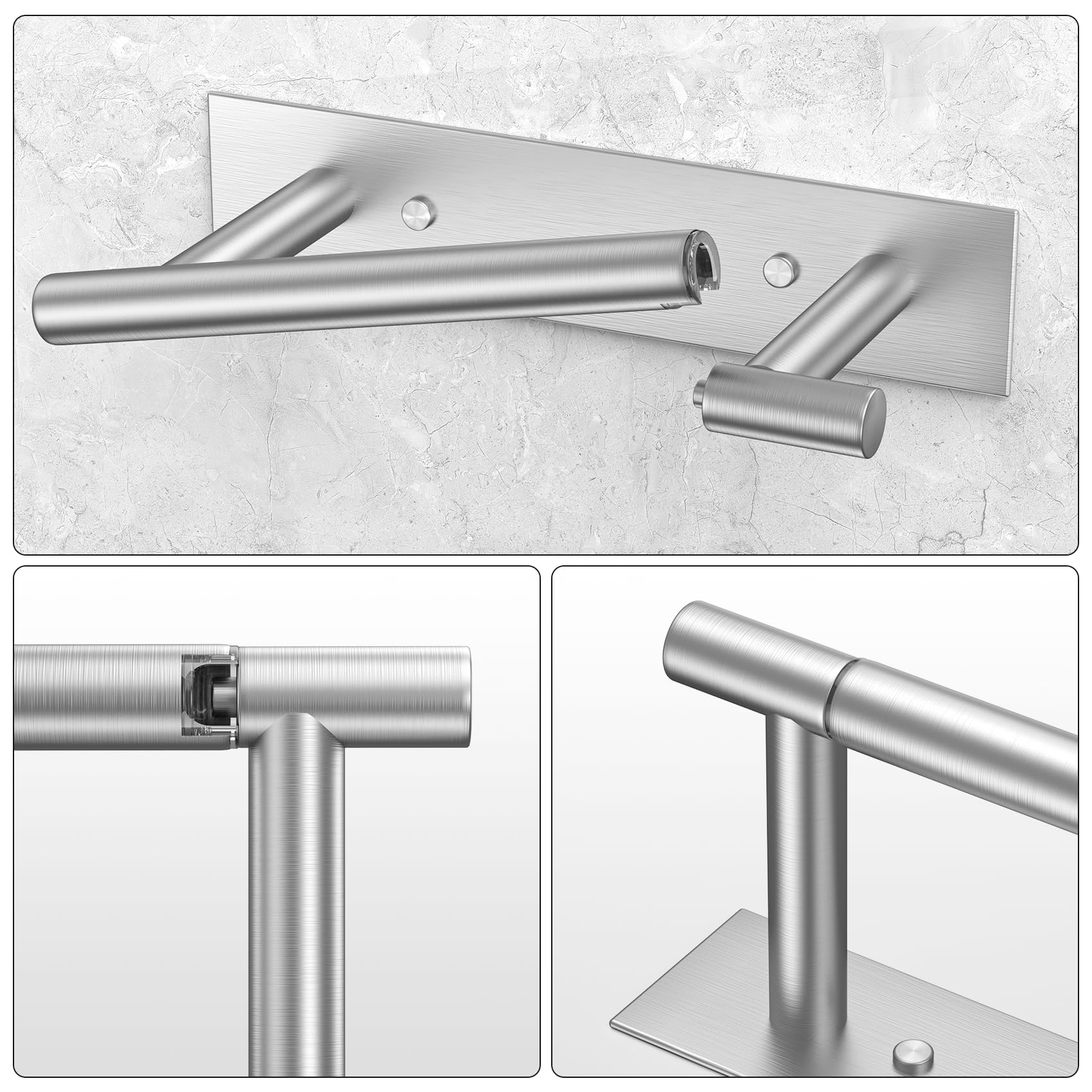 Brushed Nickel Toilet Paper Holder, Wall Mount Toilet Roll Holder Self Adhesive or Screw Installation, Pivoting Double Post Toilet Roll Holder SUS304 Stainless Steel for Bathroom and More — Amazon image 4
