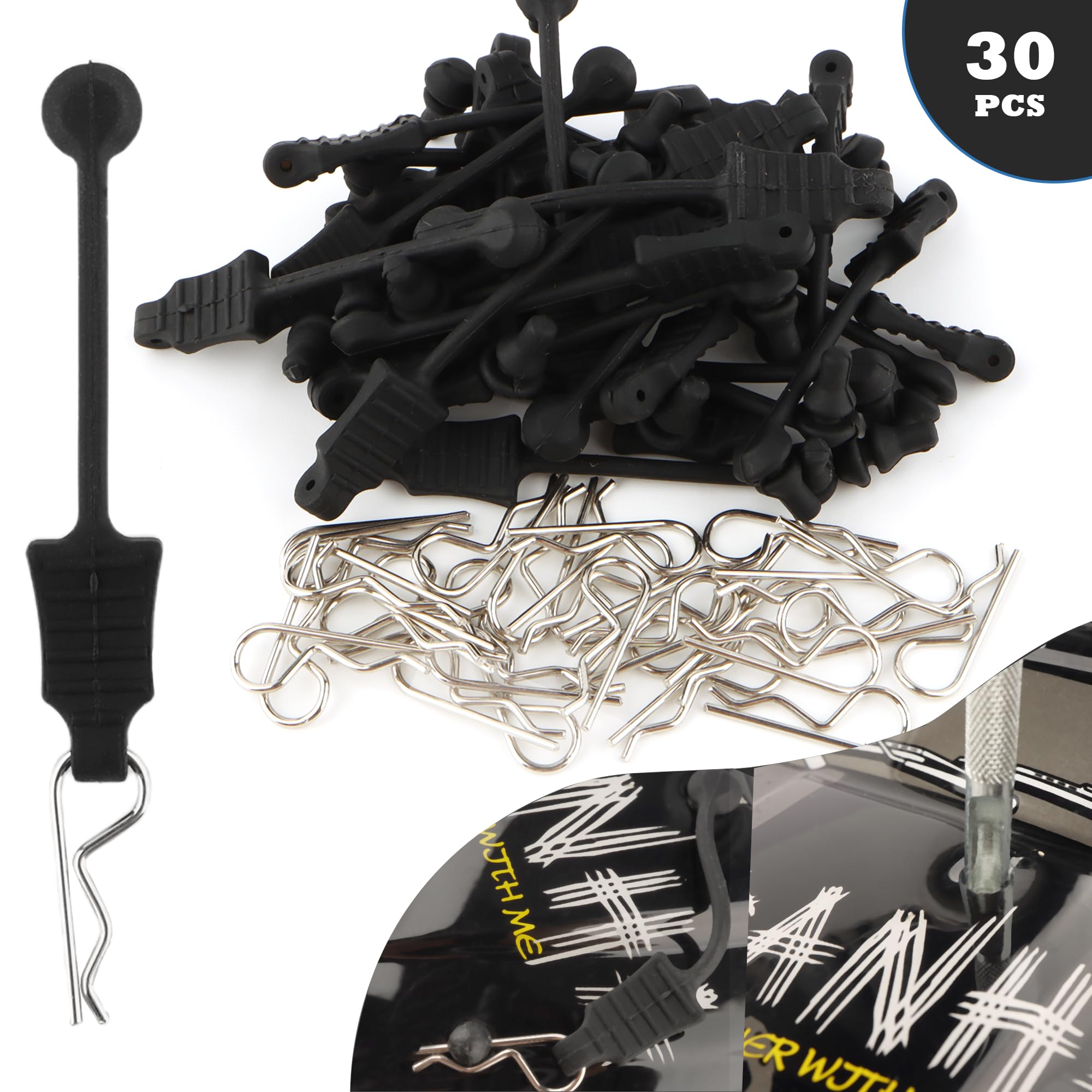 GDOOL 30 Pieces 1.0mm RC Cars Body Clips with Pull Tabs for Universal 1/14 1/16 1/18 SCX24 Remote Control Trucks & 1 PCS Hole Puncher Reamer for RC Body Shell Drills Tool