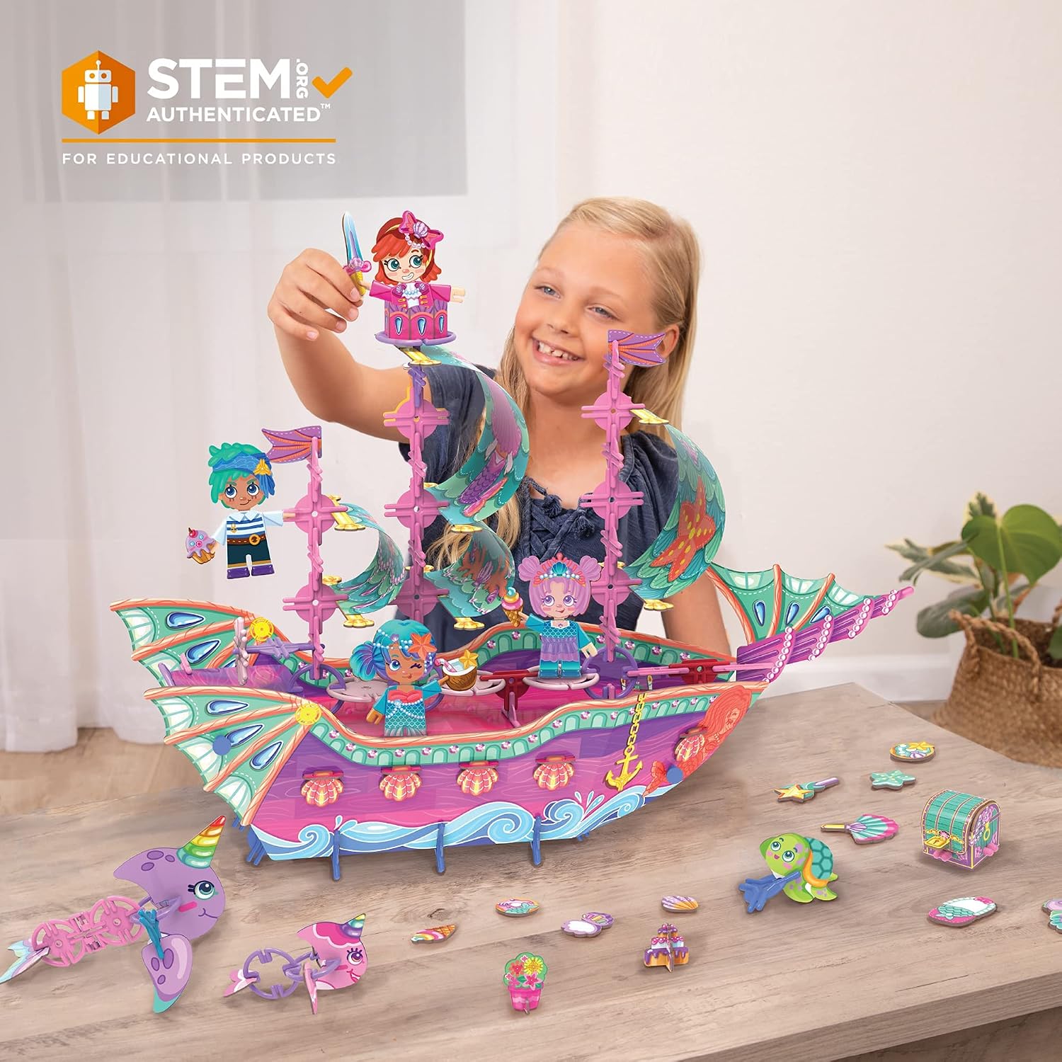 Marvelous Mermaid Ship | Build-Your-Own Magical Boat Play Set, Kids 3D Puzzle Toy - STEM Girl Toys Ages 6-7 and Up