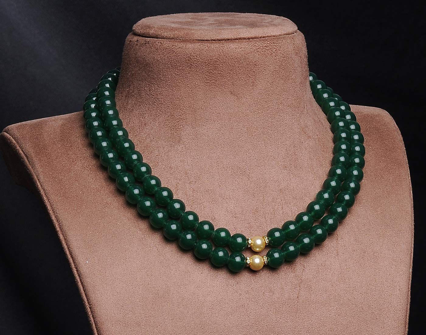 VISHAKA PEARLS AND JEWELLERS Party Wear Green Crystal Stone Pearl Necklace Set with Earrings for Women 2