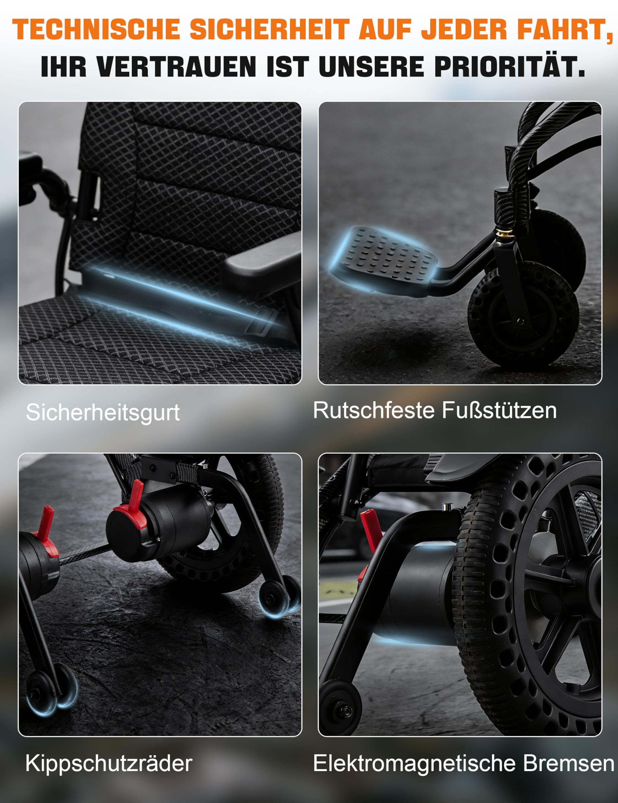 Silla de ruedas eléctrica plegable ligera, sillas de ruedas eléctricas, alcance de 20 km, sistema de frenado doble, neumáticos a prueba de pinchazos de hasta 120 kg, andador eléctrico para personas