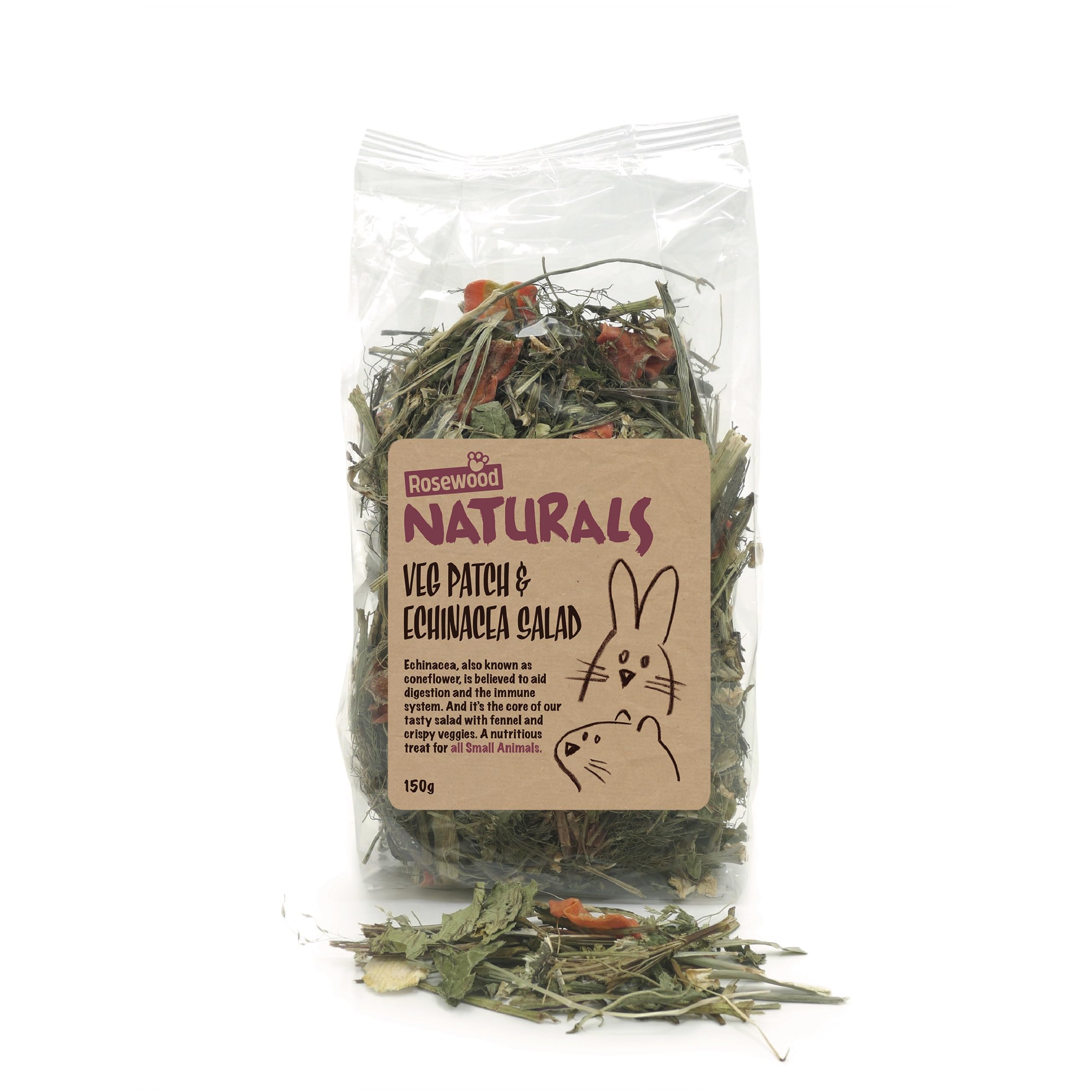 Rosewood Naturals Veg Patch & Echinacea Salad Small Animal Treat, Forage for Rabbits, Guinea Pigs, Chinchillas, Degus, Hamsters, Gerbils, Mice, Rats - 150g