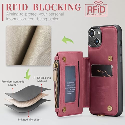 Miniatura 3 de Asuwish Funda de teléfono para iPhone 14 de 6.1 pulgadas con protector de pantalla de vidrio templado y cremallera RFID, soporte de tarjeta de