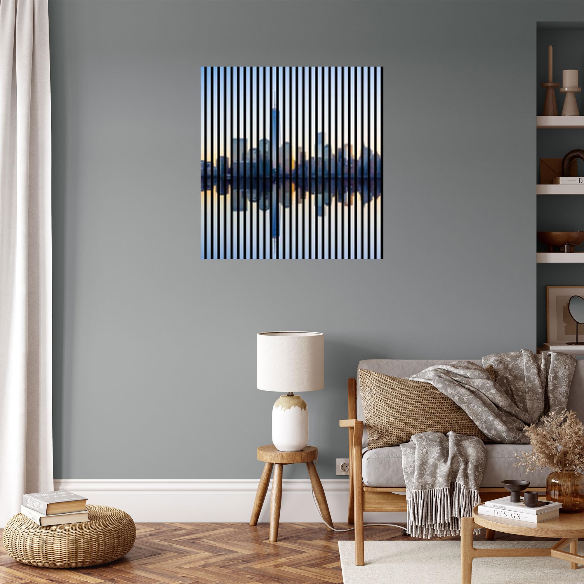 Panele akustyczne z nadrukiem cyfrowym New York01 19 x 1133 x 1195 mm New York Skyline MDF włókna PET panele ścienne niebieskie 2 pojedyncze płyty