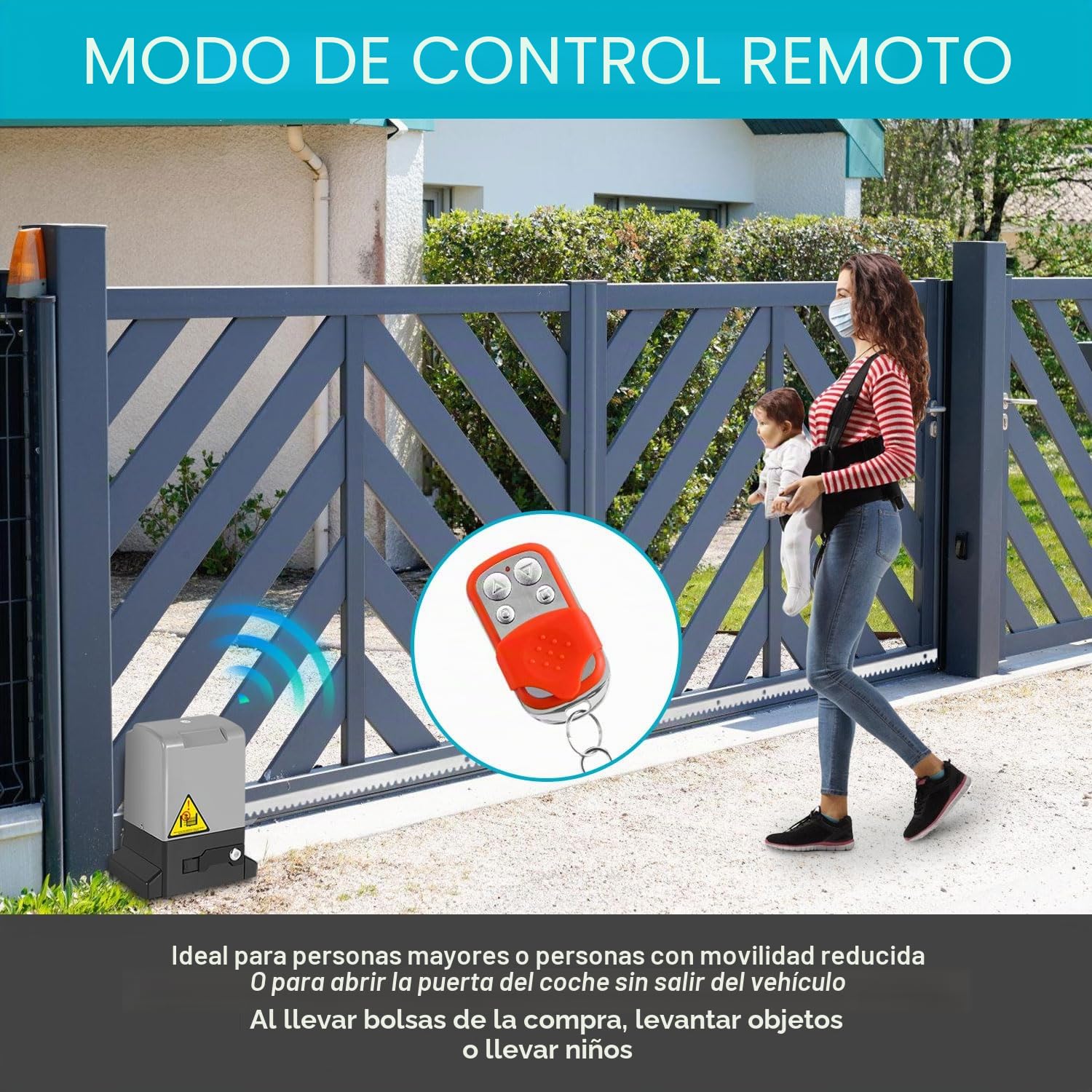 370W Motor Puerta Corredera 12M automatismo para cancelas batientes automatismo para puertas de garaje hasta 800 kg, Control Remoto 50 m, con 2 mandos a distancia