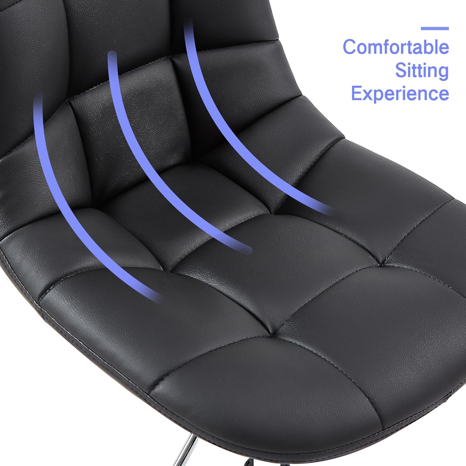 VECELO Soft Desk Chair, Stylish Casual Vanity Seat, Armless with Comfy Lumbar Support, PU Leather Hight Adjustable, 360° Rolling Swivel for Study, Work, Makeup, Weight up to 330 Lbs, Black