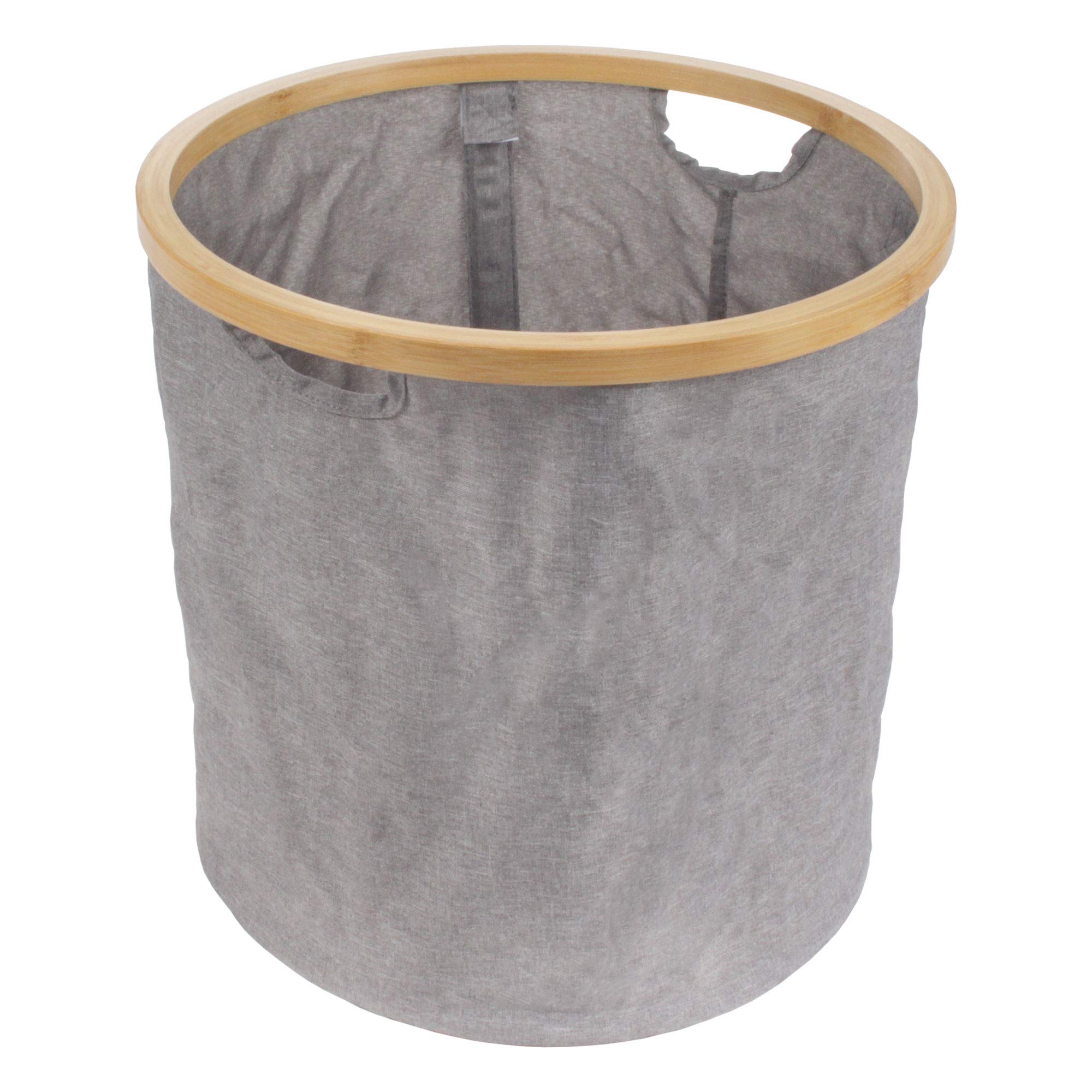 Foldable Bamboo Laundry Hamper without Lid - Decor Essentials for Any Room - Medium - Circular - Gray