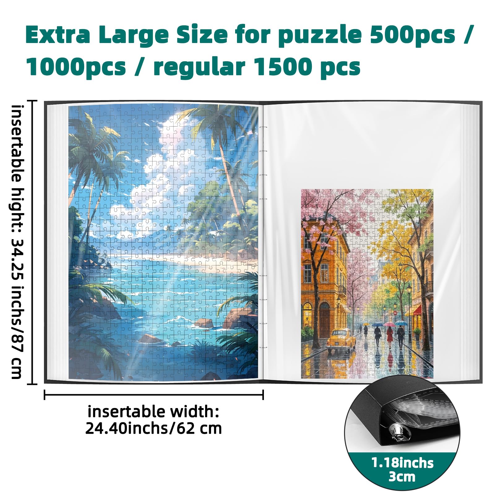 MOZOOSON Segregator do przechowywania puzzli na 1500 szt./1000 szt., akcesoria do puzzli z 25 kieszeniami, organizer o dużej pojemności, akcesoria pyłoszczelne i ochronne, dla entuzjastów