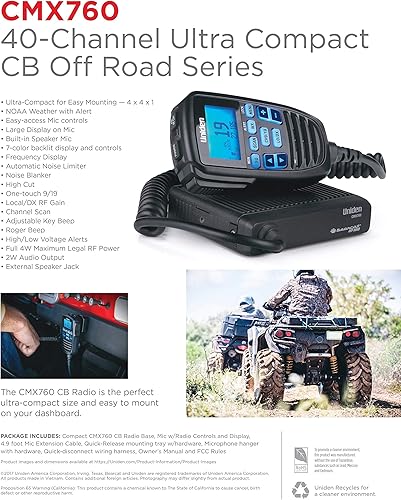 Miniatura 2 de Uniden CMX760 Bearcat Off Road Series Compact Mobile CB Radio, funcionamiento de 40 canales, ultra compacto para un fácil montaje, gran pantalla LCD