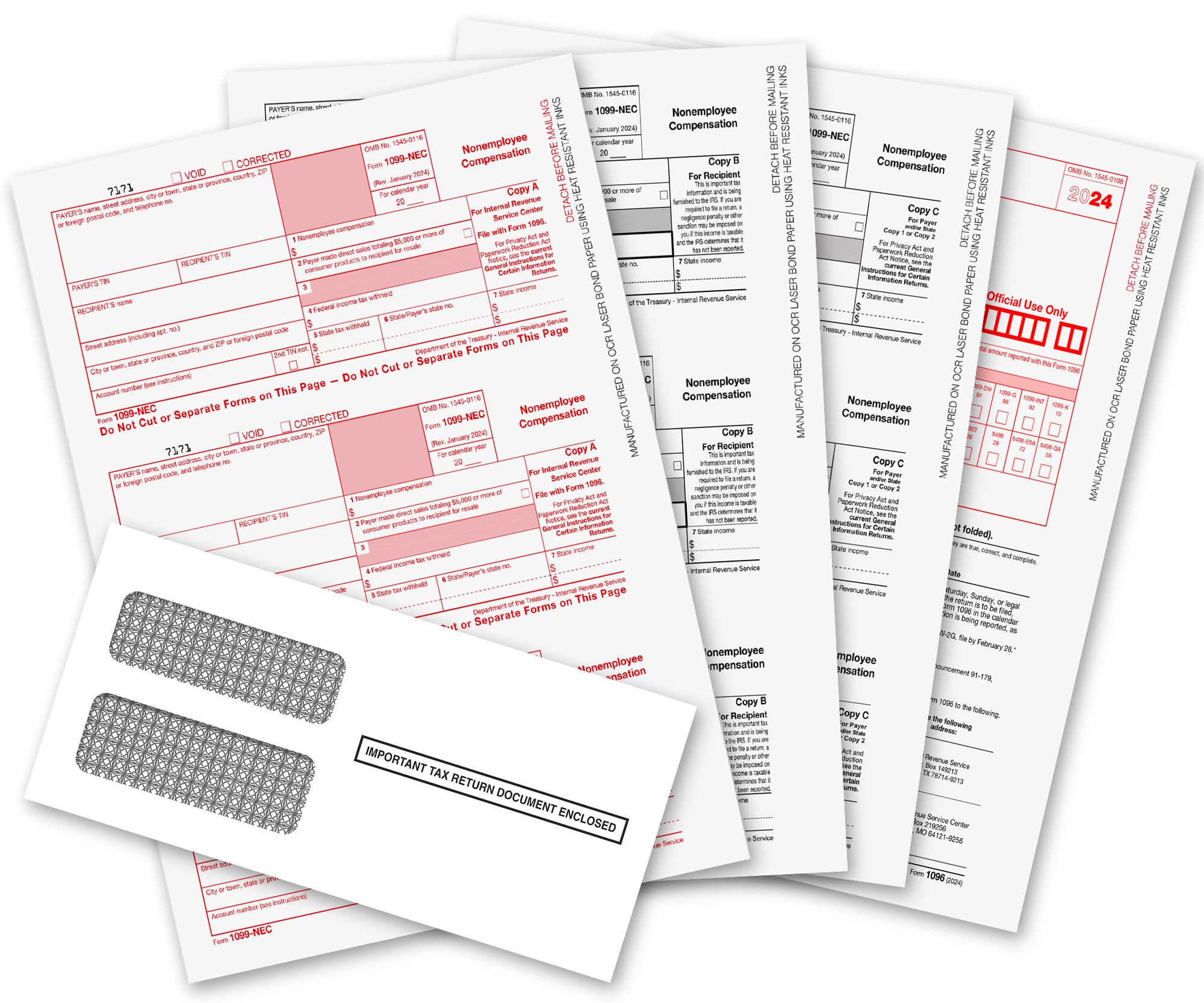 1099 NEC Forms 2024, 1099 NEC Laser Forms IRS Approved Designed for QuickBooks and Accounting Software 2024, 4 Part Tax Forms Kit, 50 Envelopes Self Seal, 50 Vendor Kit - Total 68 (204) Form