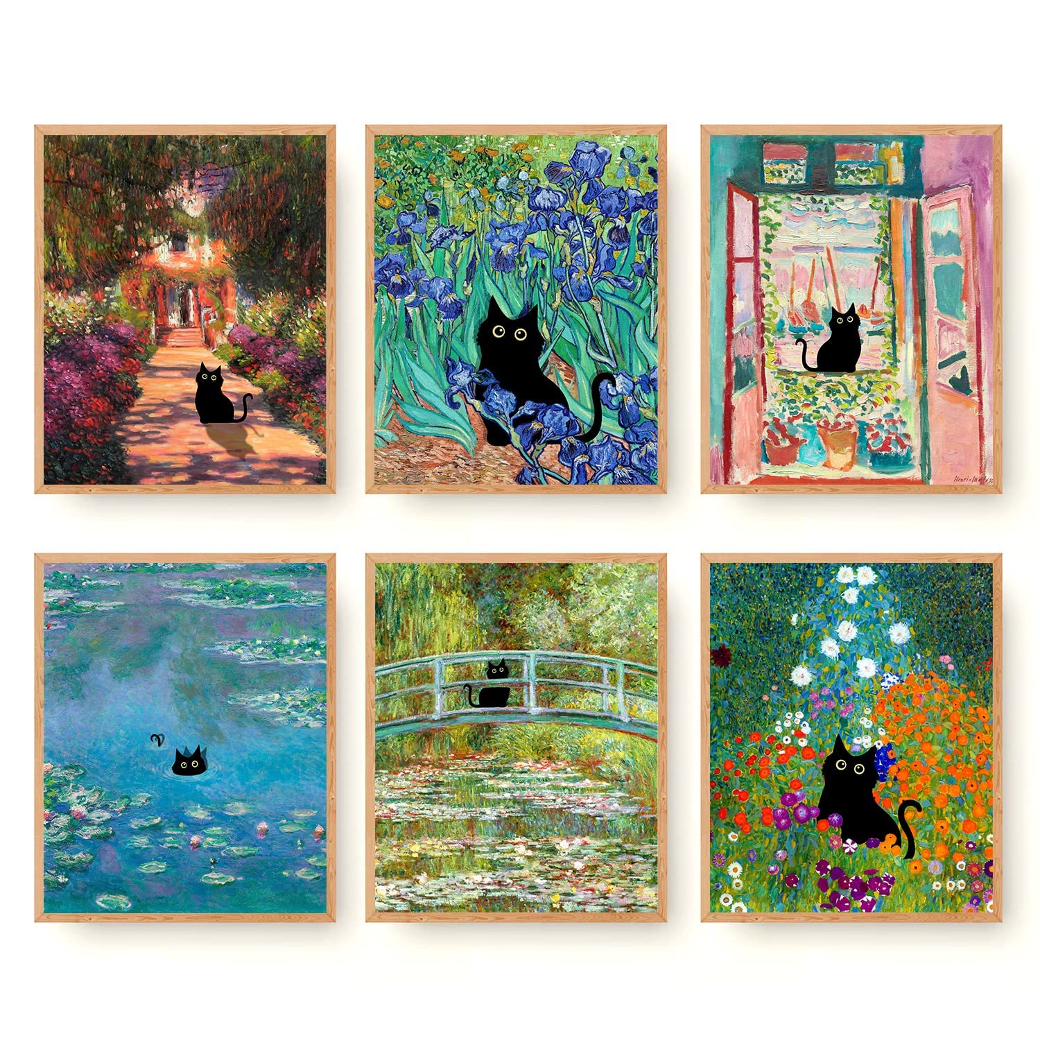 WVHTHVW Wall Decoration for Living Room,Funny Black Cat Wall Art Prints Set of 6 Canvas Artwork Cat Lover Posters Gift Cute Roomâ€¦ (color)