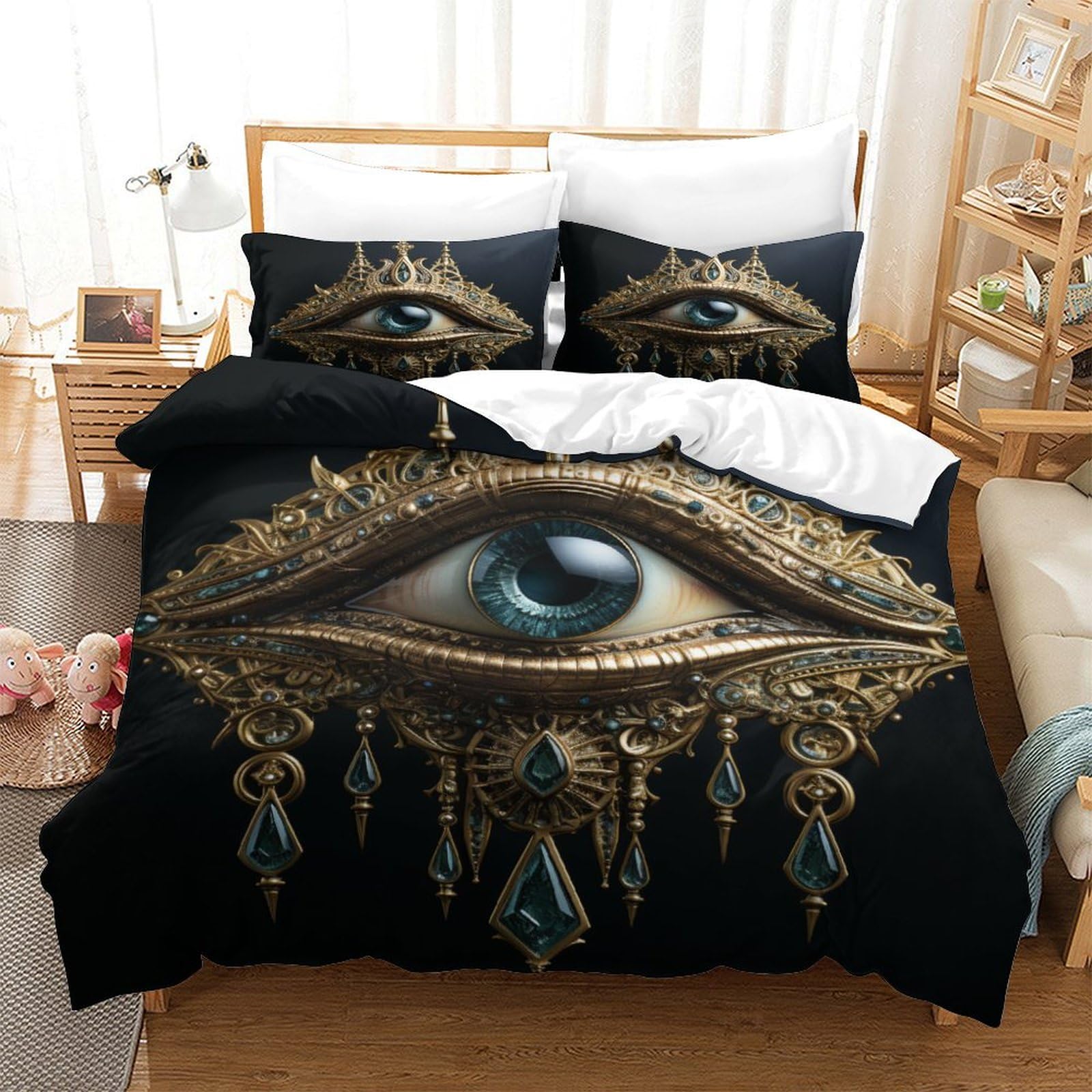 P1S9U7W5Y Mystic Vintage 3D Printed Eye Duvet Cover Set 3pcs Microfiber Unique Pattern Bedding Set Double