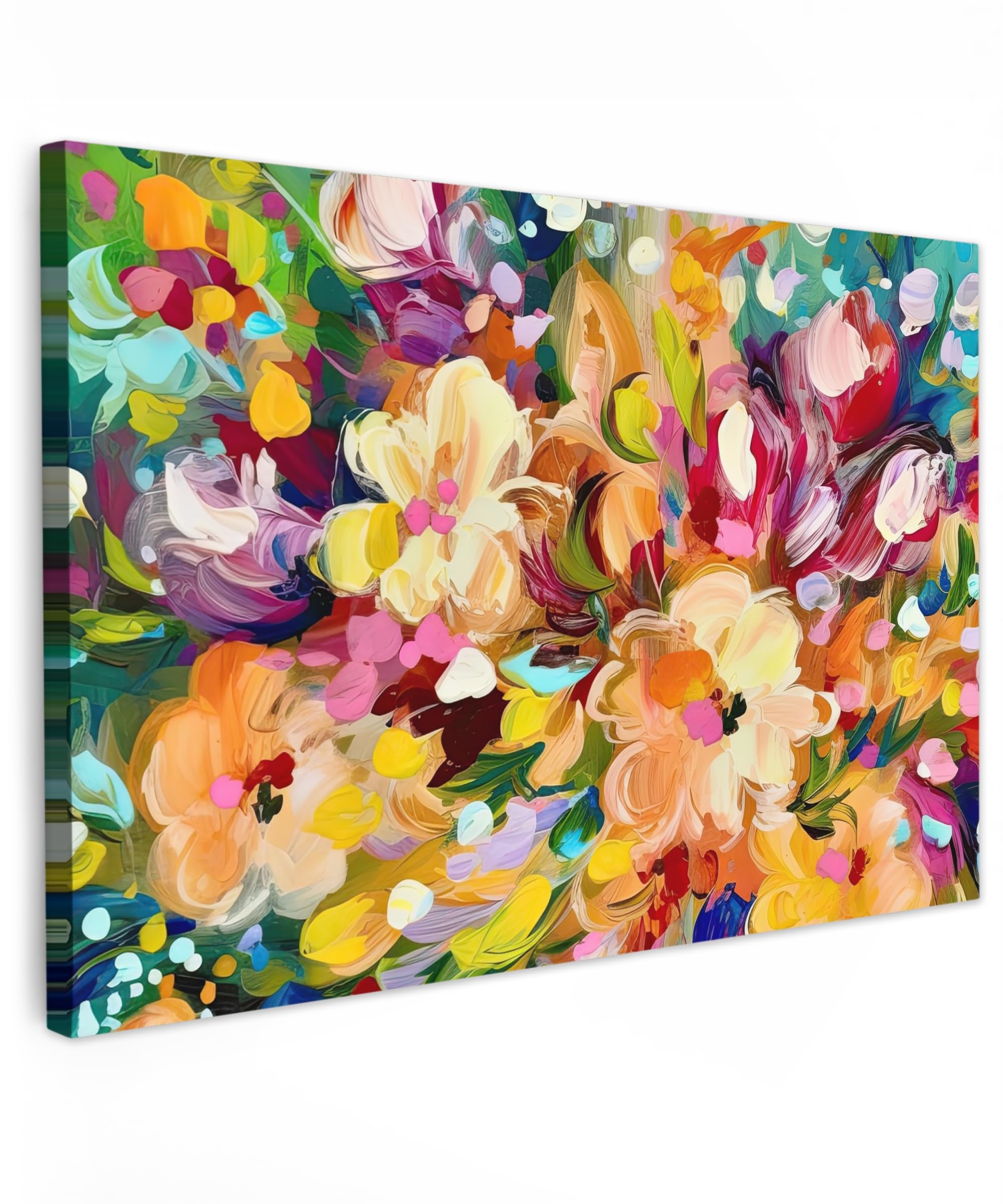 MuchoWow© Canvas Wall Art Work 35"x24" / 90x60 cm House Decoration for Living Room Home Decor Pictures Walls Painting - Oil paint - Flowers - Rainbow — image 1