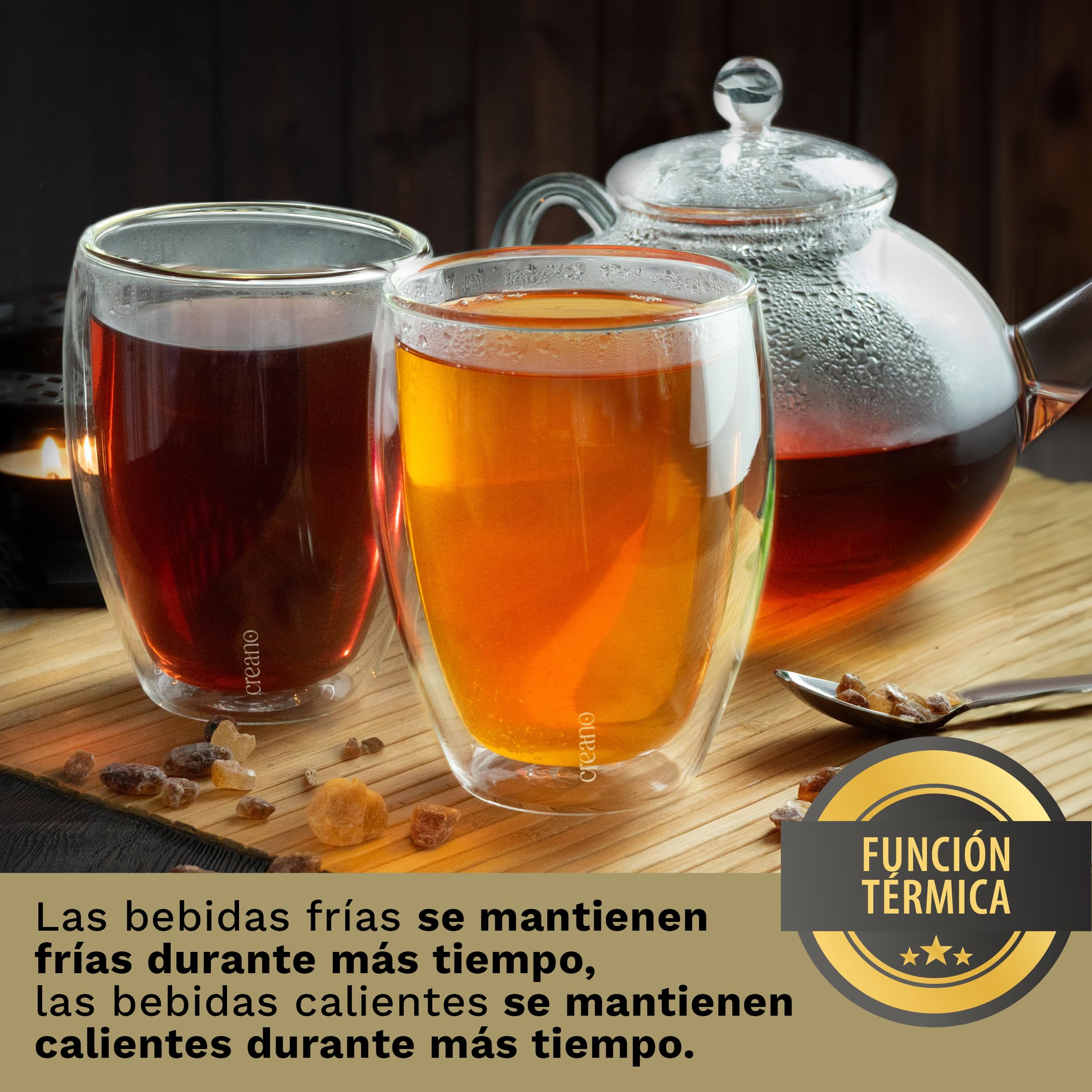 Creano Vasos de Doble Pared de Vidrio de Borosilicato Calidad Gastronómica para Café y Té 250ml – Juego de 6 Vasos