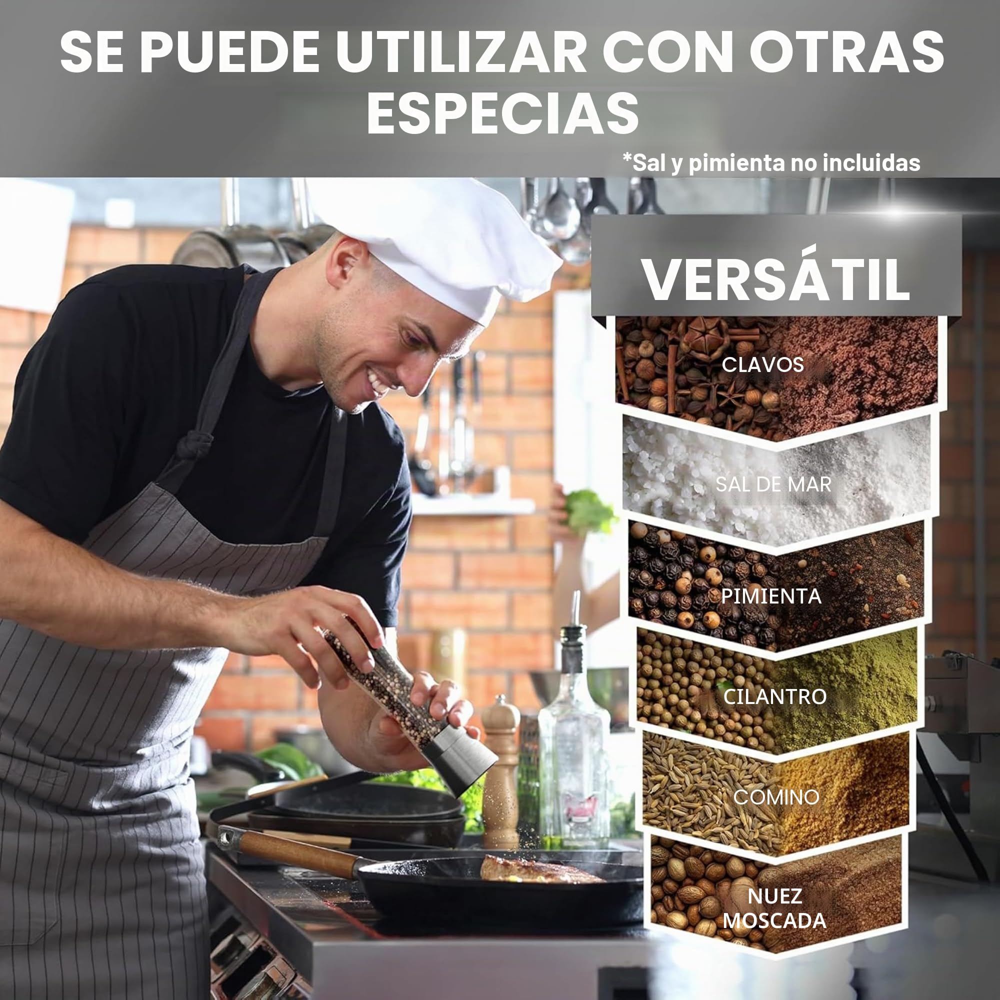 Home EC Set de Molinillo de Pimienta y Sal de Acero Inoxidable – Molinillo de Sal y Molinillo de Pimienta Manual con Moledor Cerámico Ajustable – Molinillo de Sal y Pimienta con Bote de Cristal Alto