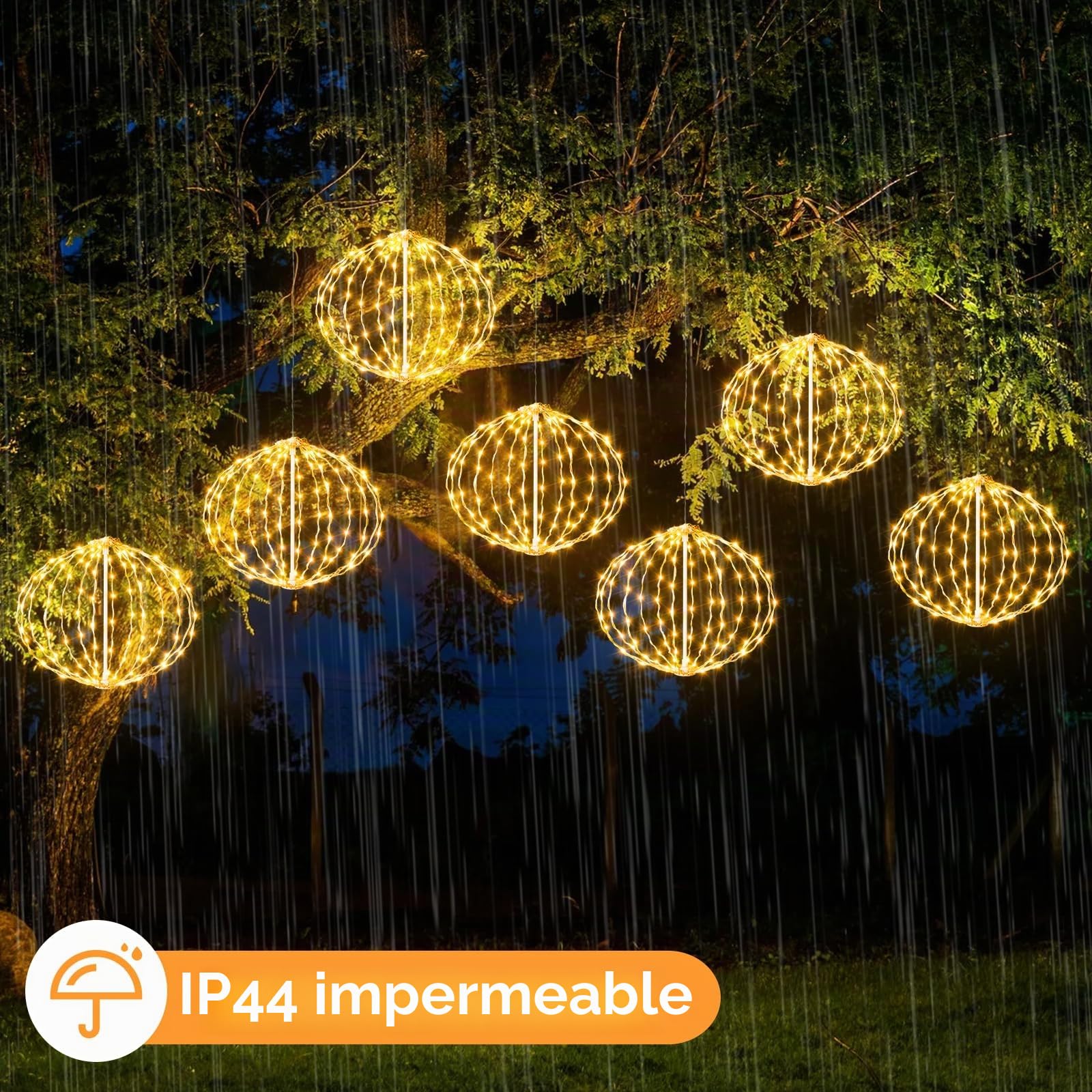 AGOTD Iluminación navideña para exteriores con corriente, 4 unidades de 30 cm de bolas colgantes con temporizador, 8 modos, blanco cálido, decoración navideña al aire libre, bolas luminosas para