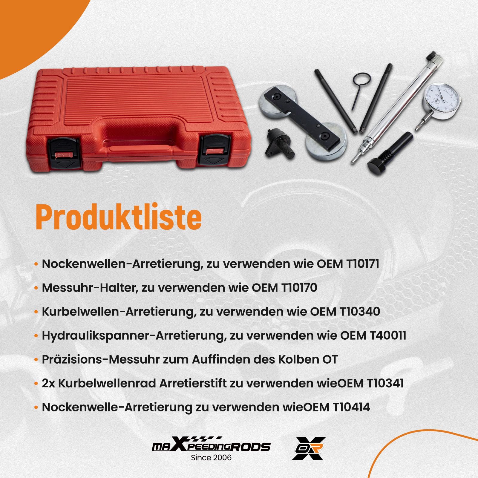 maXpeedingrods 8-częściowy Zestaw do ustawiania VAG Audi T10171 | Do łańcucha rozrządu, uchwyt do wału korbowego, do VW/Seat/Skoda 1.2-1.6 FSI/TFSI/TSI