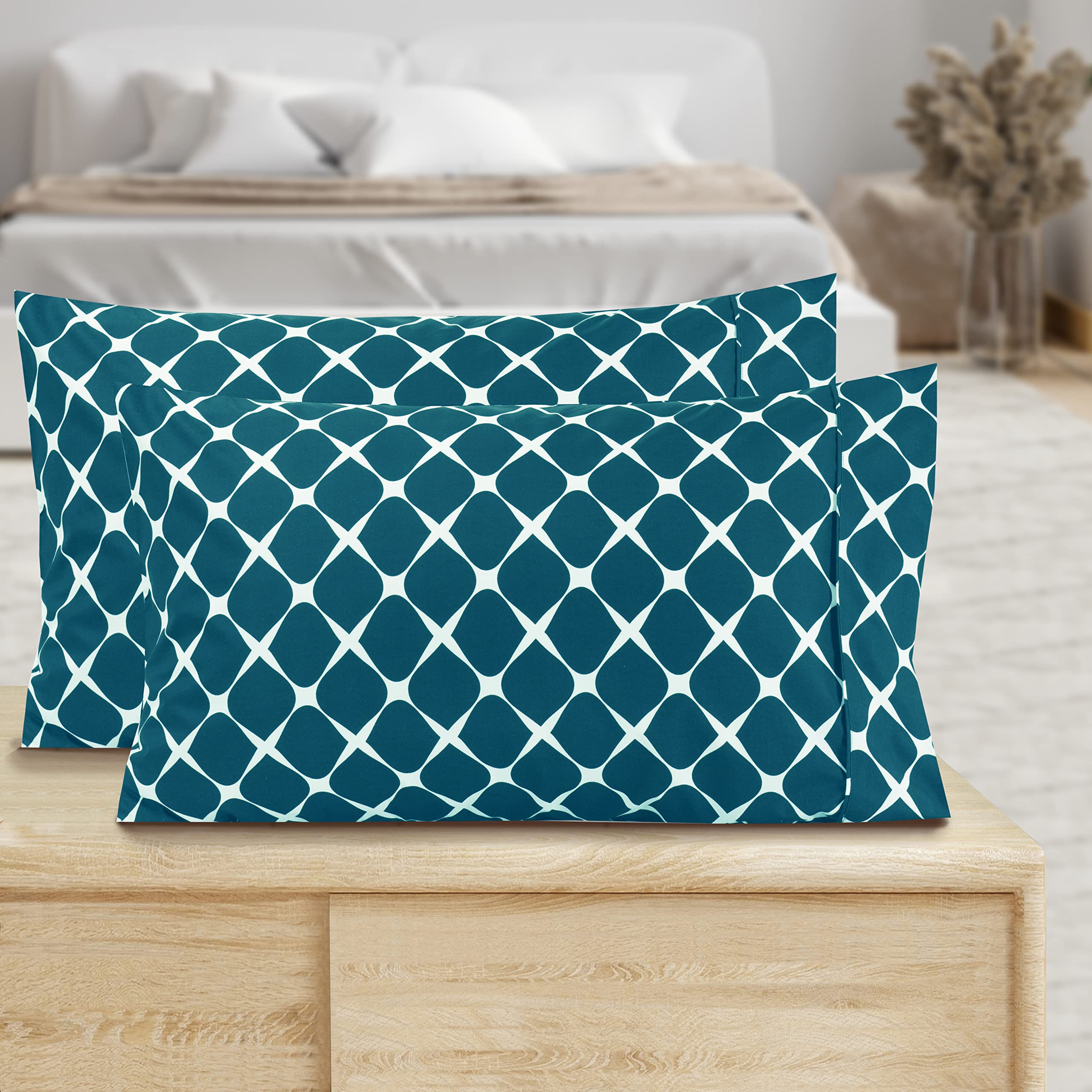 Elegant ComfortPattern Printed Pillowcases 2-Piece Set Egyptian Quality Microfiber 1500 Thread Count -Classic Design Soft and Smooth Weave, Wrinkle Resistant, Bloomingdale Queen Pillowcase, Turquoise