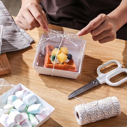 Miniatura 25 de Ctosree 100 cajas de papel para embutidos con tapas transparentes, cajas desechables de 4.5 pulgadas, cajas cuadradas para postres, cajas