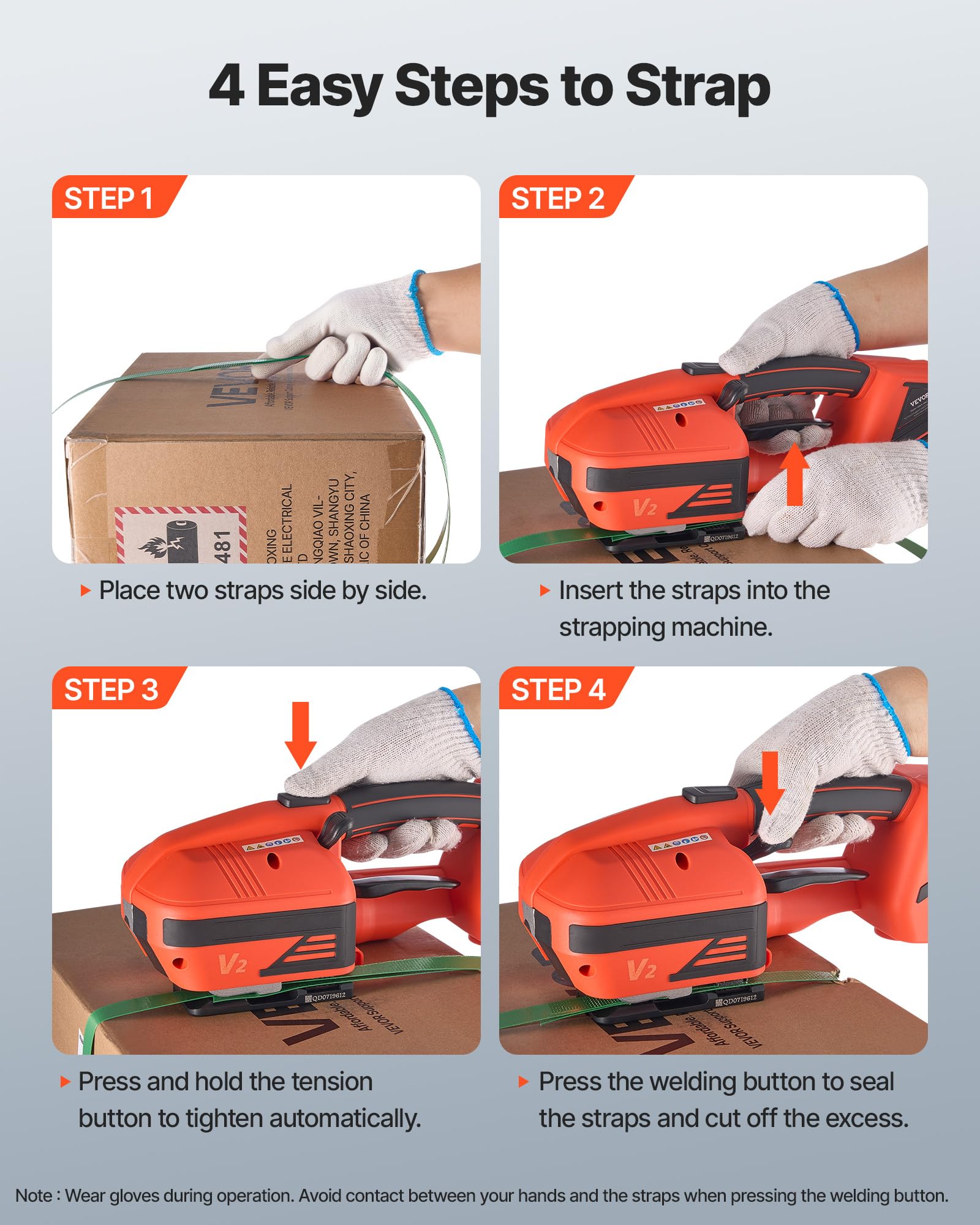 VEVOR Cercleuse électrique pour feuillards PP/PET 9-16 mm, outil de cerclage portable avec affichage numérique, avec 2 batteries de 4000 mAh, machine à cercler auto pour palettes, boîtes d'emballage