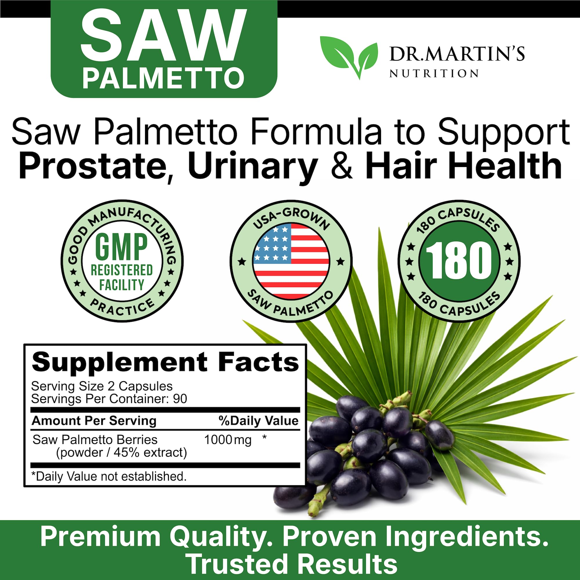 USA Grown Saw Palmetto | 180 Capsules Prostate Health Supplement | Hair Growth for Men & Women | Support to Help Maintain Normal Urination Frequency & Natural DHT Blocker to Help Prevent Hair Loss — Amazon image 7