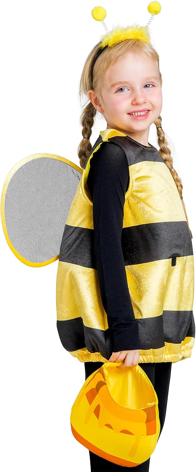 IKALI Deluxe Kids Bee Costume, Girls Honey Bee Costume W/Antennae Headpiece, Mesh Wings & Detachable Treat Bag - Image 5