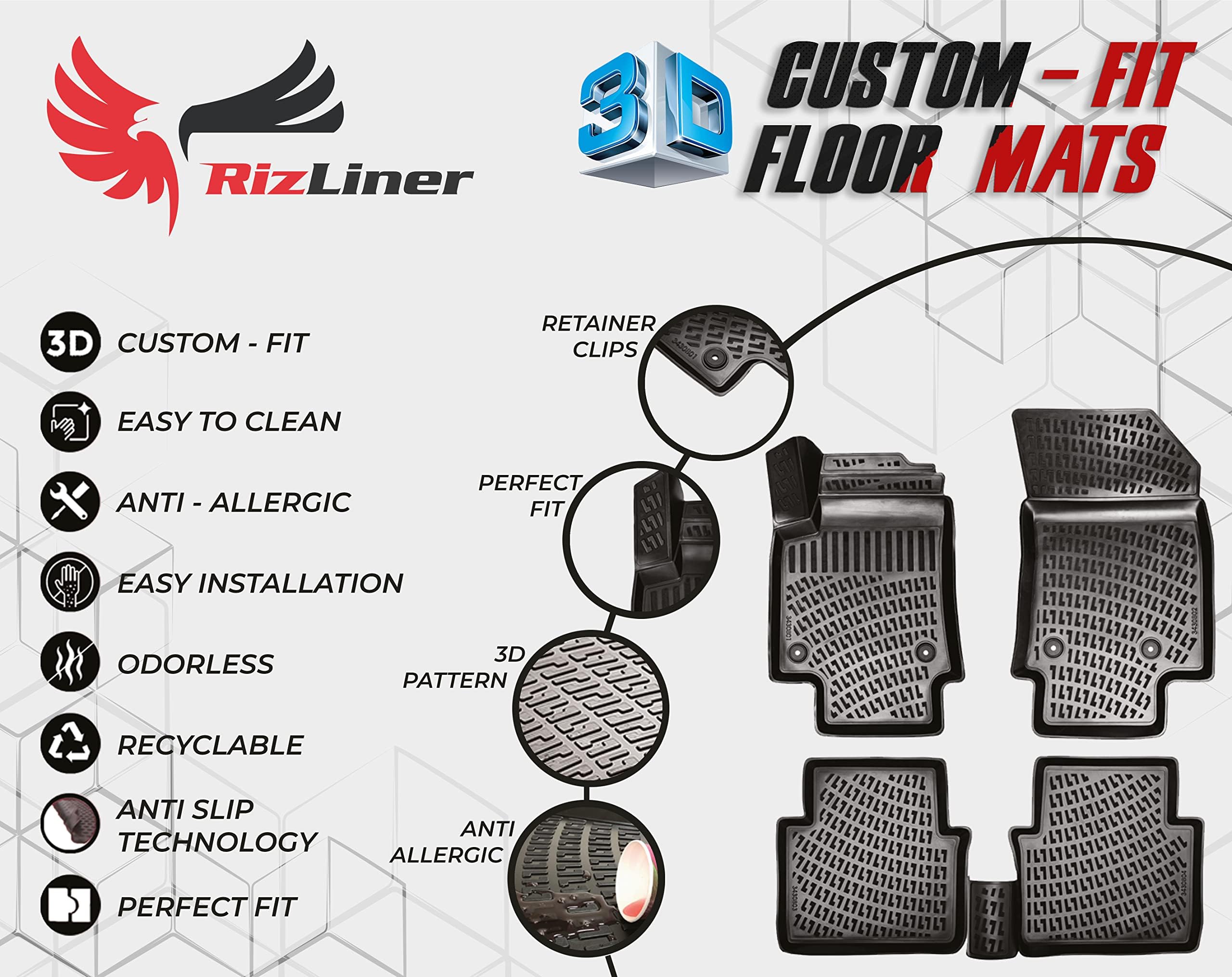 BMW X1 2016-2022 & X2 2018-2023 Floor Mats 3D Custom Fit Compatible with BMW X1 & X2 Rubber Car Mats Laser Measured 1st & 2nd Row Floor Liners All Weather TPE (Front & Rear, Black)