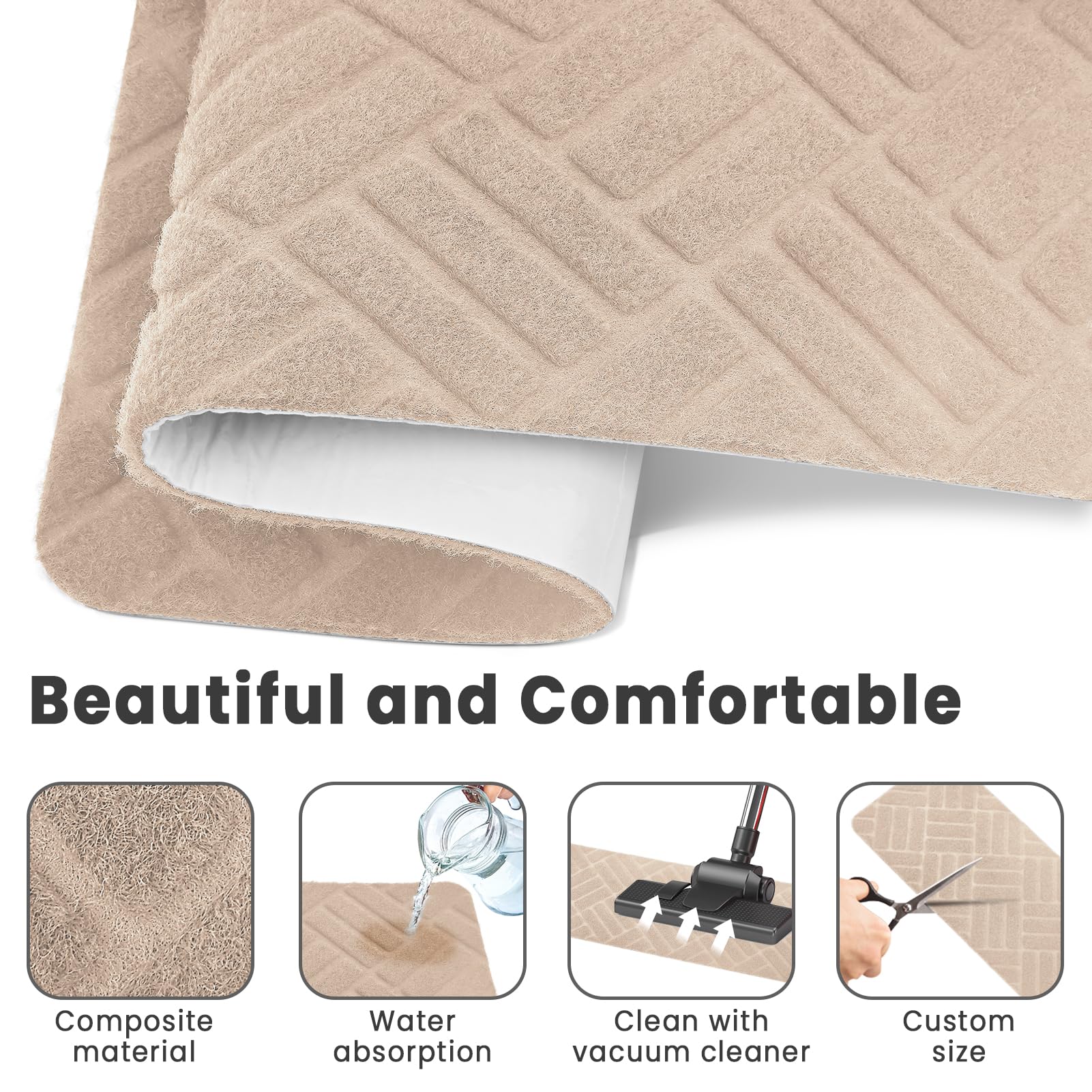Alfombrillas para Escaleras Antideslizantes, 15 Alfombrillas Autoadhesivas Escalones Interiores, Reutilizables para Mascotas, Mayores, Niños (Estampado de Rombos, Beige, 76x20 cm)