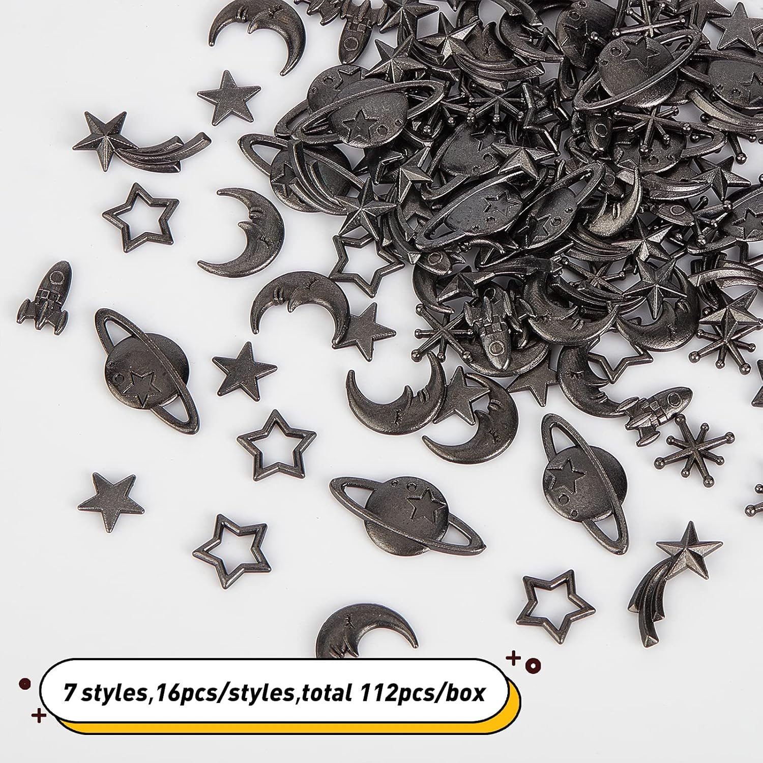 OLYCRAFT 112pcs Cosmos Themed Resin Fillers Resin Charms Alloy Epoxy Resin Supplies Planets Star Moon Rocket Filling Accessories Slime Charms for Resin Jewelry Making -Gunmetal