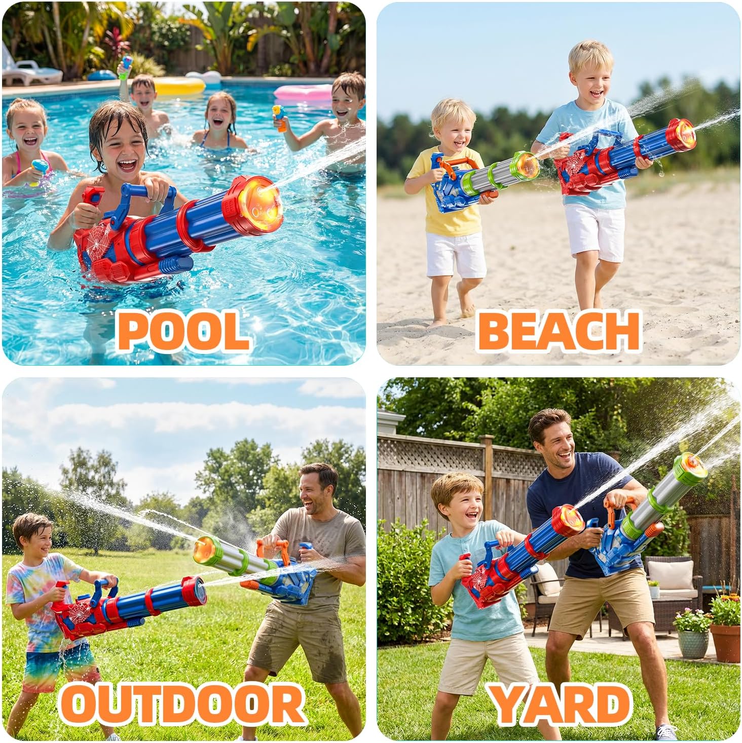 Gating Electric Water Gun, 1500cc Squirt Water Pistol Toy Powerful Water Blaster 50-55 Feet Range, Automatic Super Water Soaker for Kids Summer Outdoor Swimming Pool Beach Party,Red