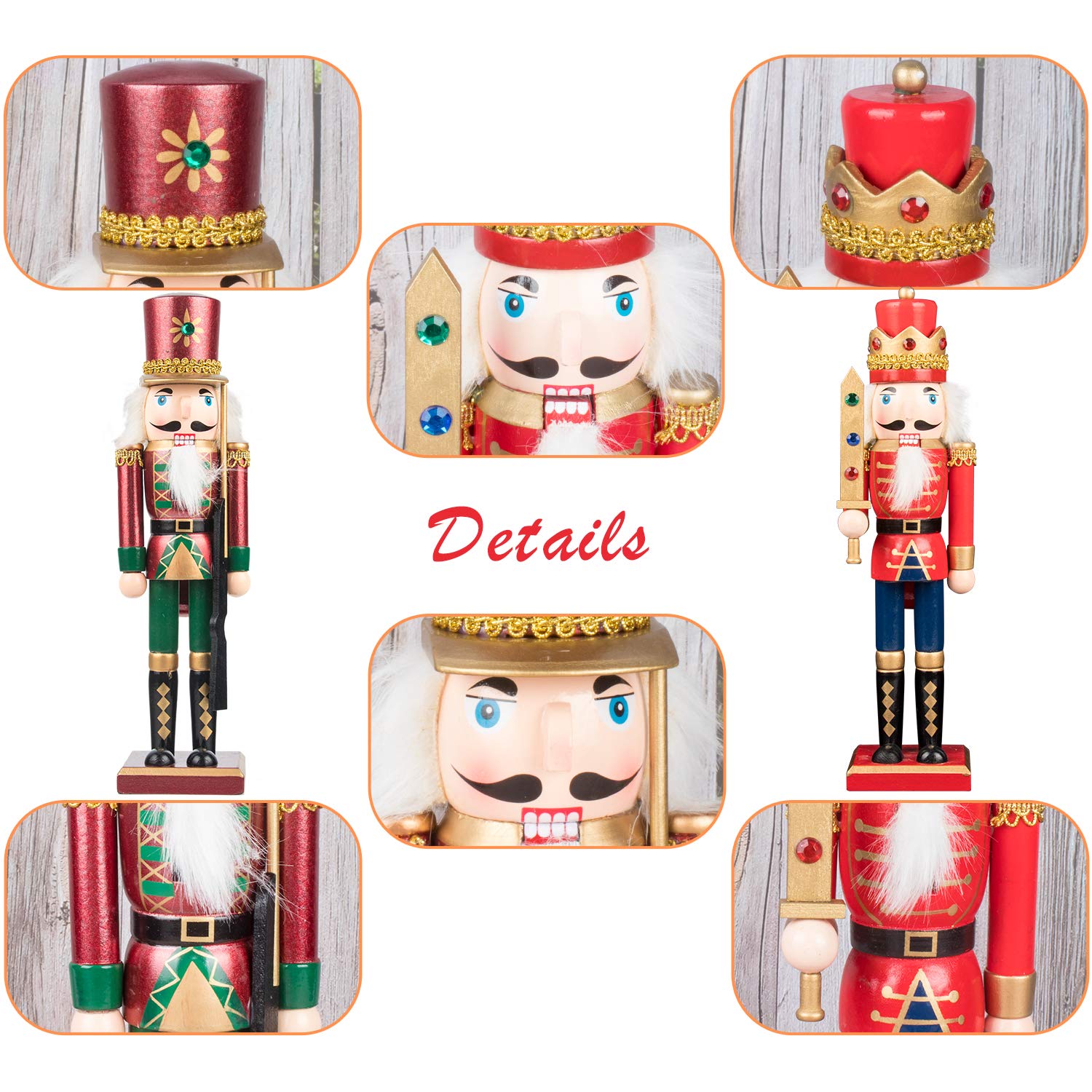 KI Store Schiaccianoci di Natale da 30 cm, per Natale, in legno decorazione per feste, scrivania, piccolo regalo (30cm, rosso blu e verde)
