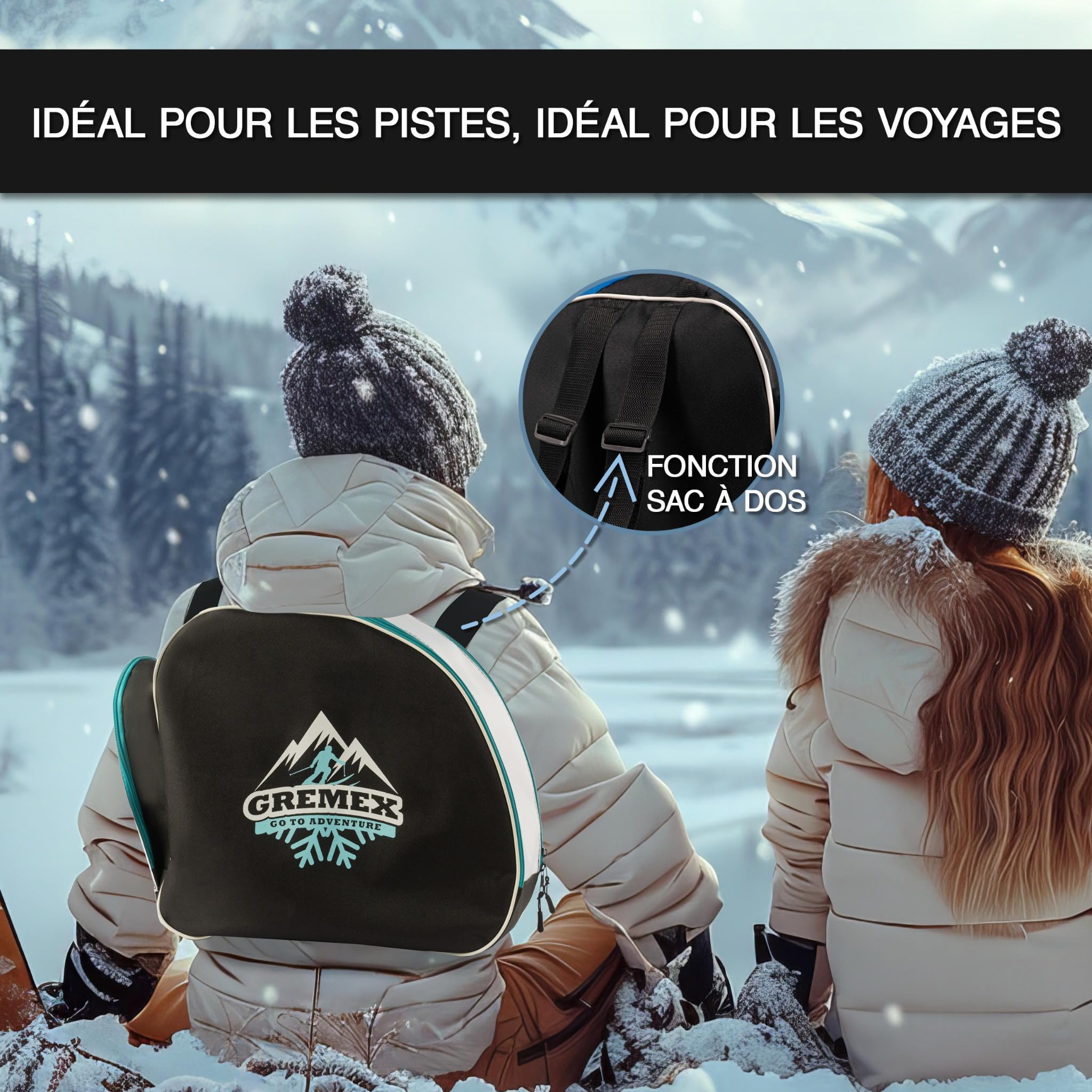 Set Sac de Ski et Sac pour Chaussures - Sac de Ski Robuste - Set Housse de Ski - Sac imperméable pour Chaussures de Ski avec Casque - Housse de Ski pour 1 Paire de Skis - Accessoires de Ski