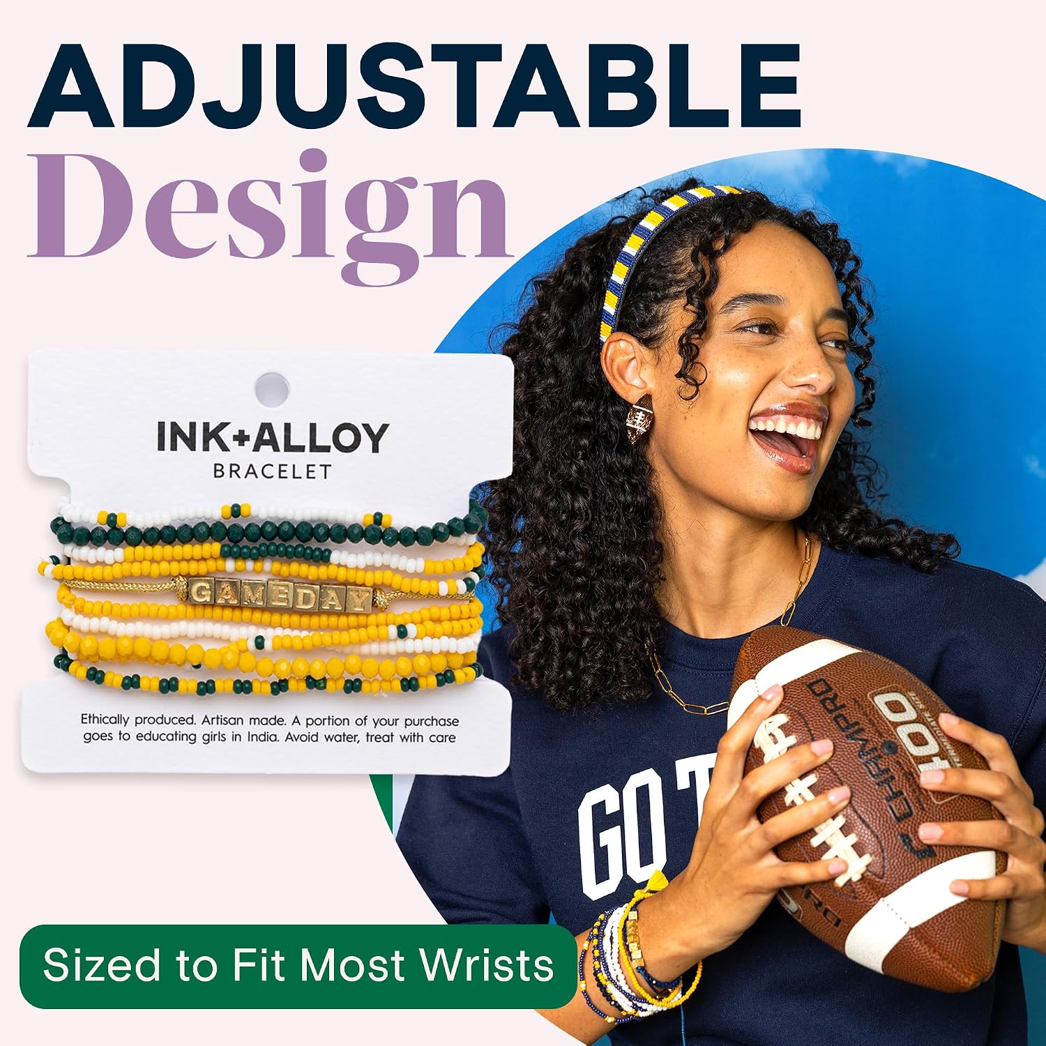 INK + ALLOY Game Day 11-Strand Beaded Bracelet – Handcrafted Stack for Sports Moms, Fans & Students – Lightweight & Bold – Perfect for Gameday