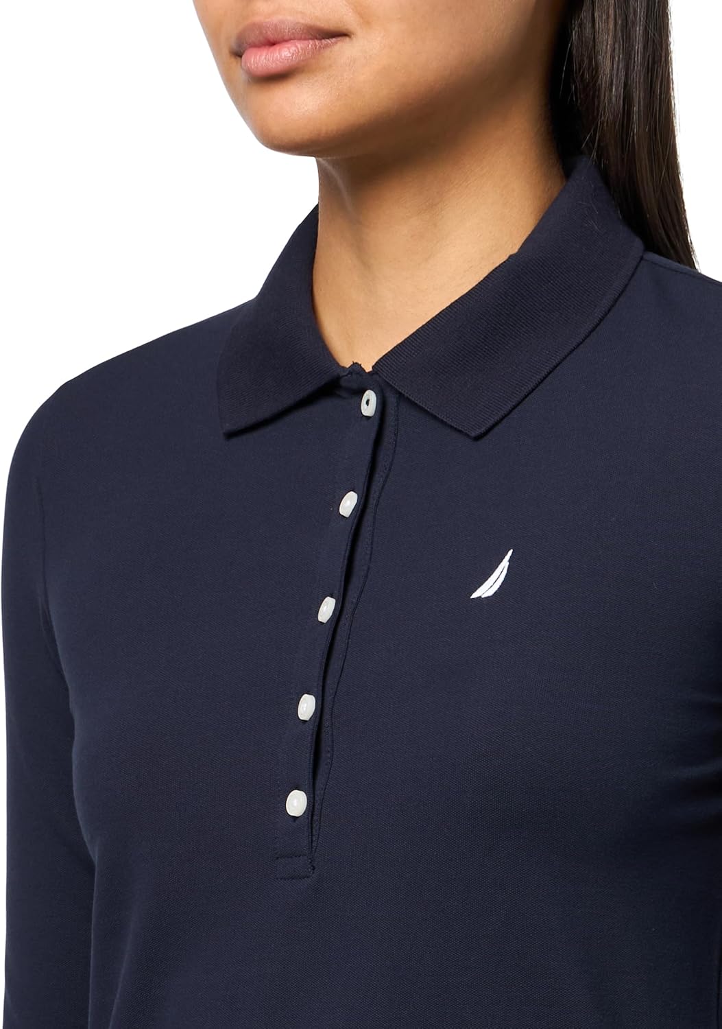 Nautica Womens Long Sleeve Solid Collared Polo Shirt - Image 3