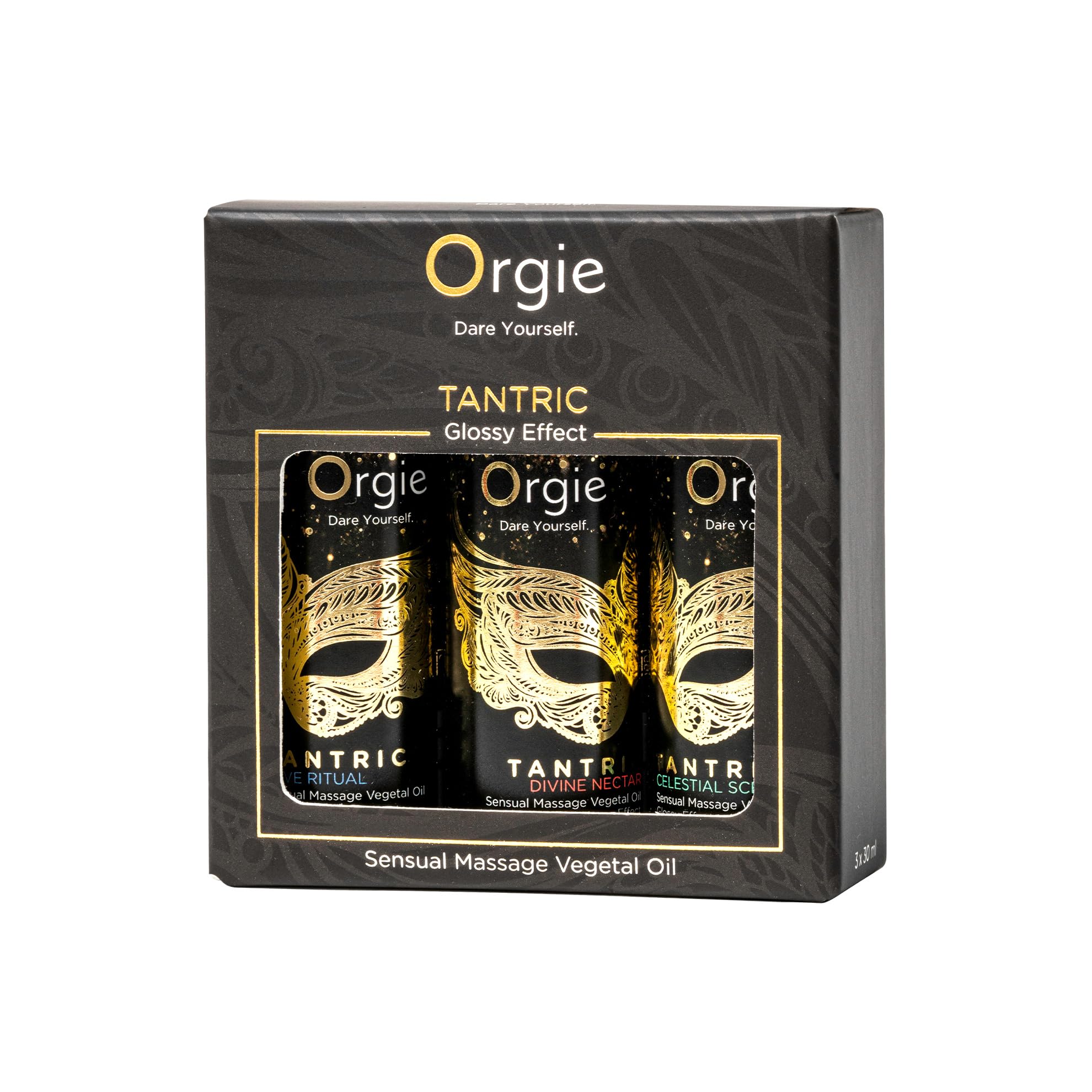 Set d'huiles de massage tantrique en mini taille - Tantric Mini Size Collection | 3 parfums sensuels : Love Ritual, Divine Nectar et Céleste Scent | Hydratation et effet brillant | 3 x 30 ml