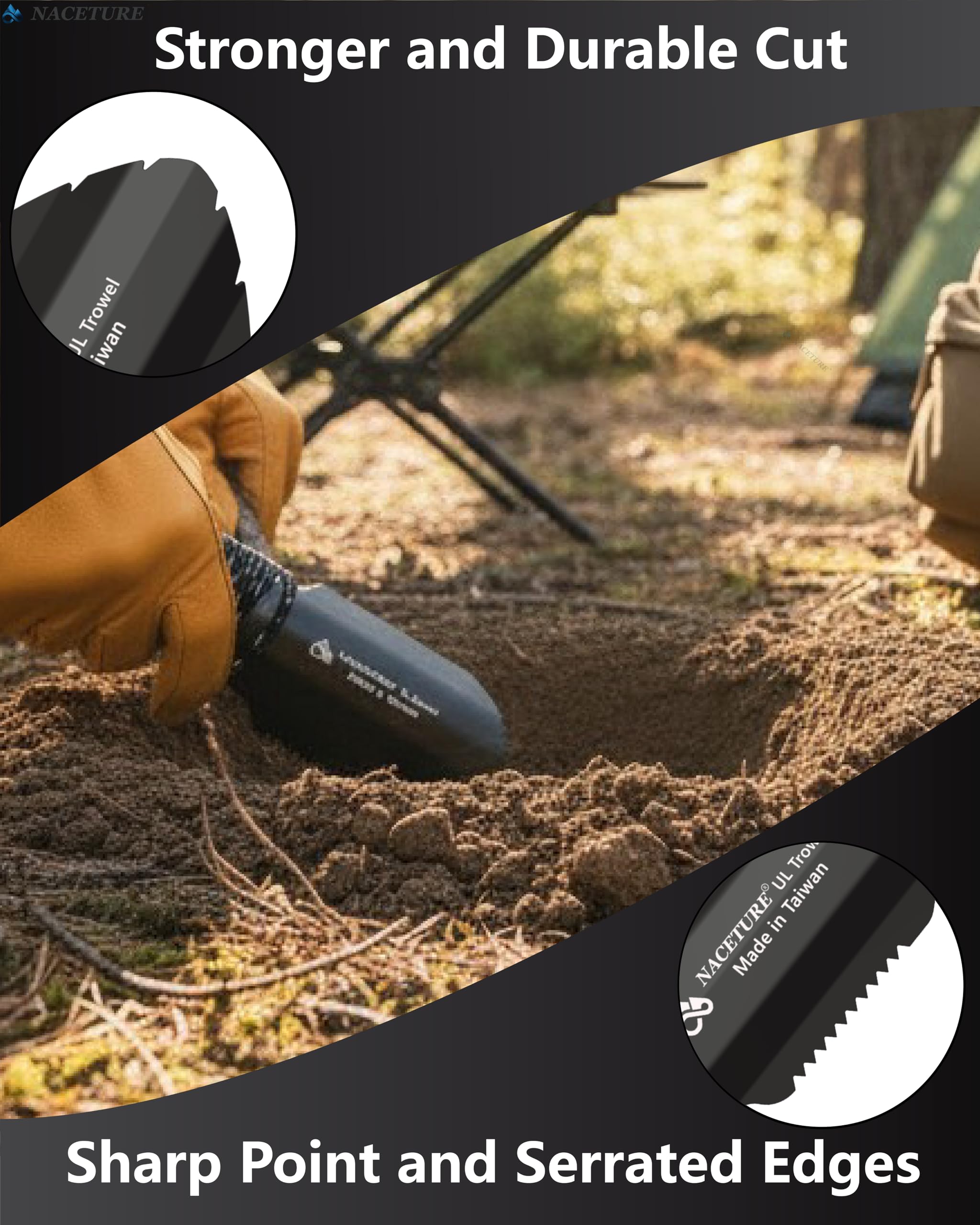 NACETURE Cazzuola ultraleggera in alluminio, piccolo vasino multitool con manico più lungo, essenziale per escursioni, campeggio e borse di sopravvivenza