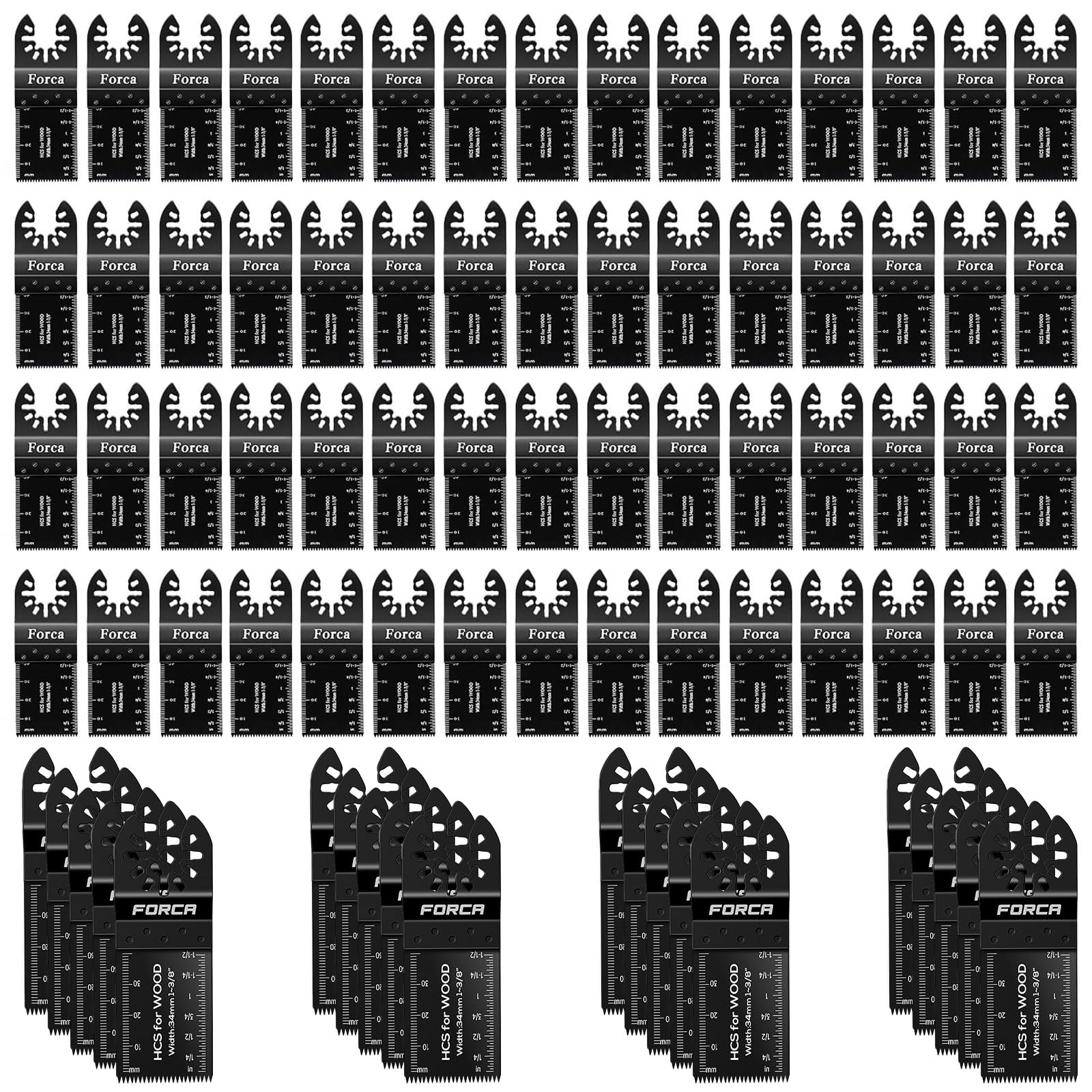Forca 105pcs Oscillating Tool Blades and High-Carbon Steel Multitool Blades, Universal Multitool Blades for Metal Wood Cutting, Multi Tool Blades Kits