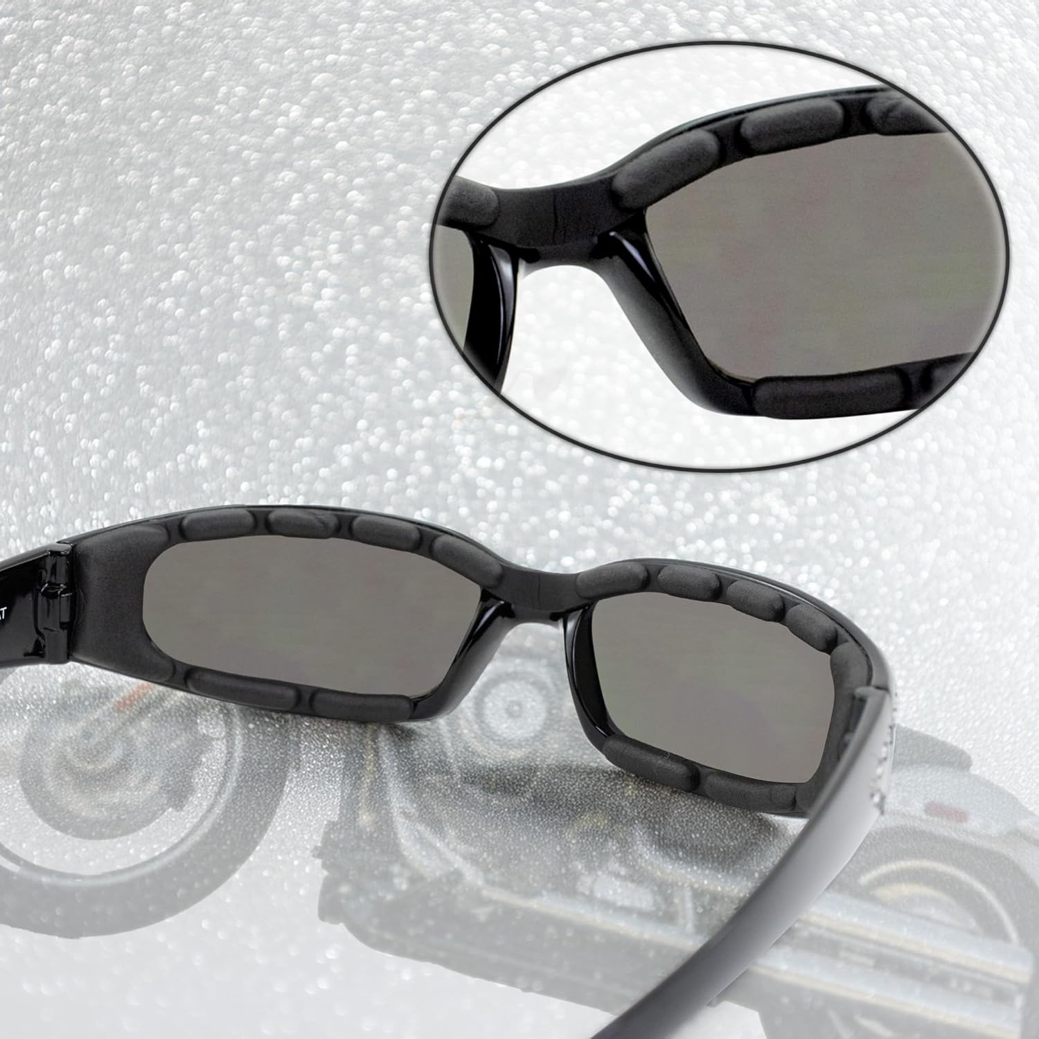 Global Industrial Set of 2 Women Padded Motorcycle Sunglasses Riding Glasses Clear and Smoked Rhinestones With Vented EVA Foam Padding UV400 Filter for Maximum UV Protection - Image 7